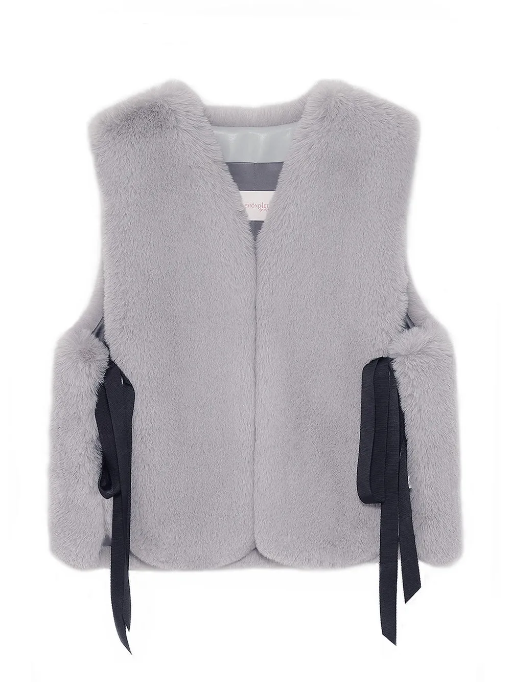FAUX FUR TIED KITTEN RIBBON VEST