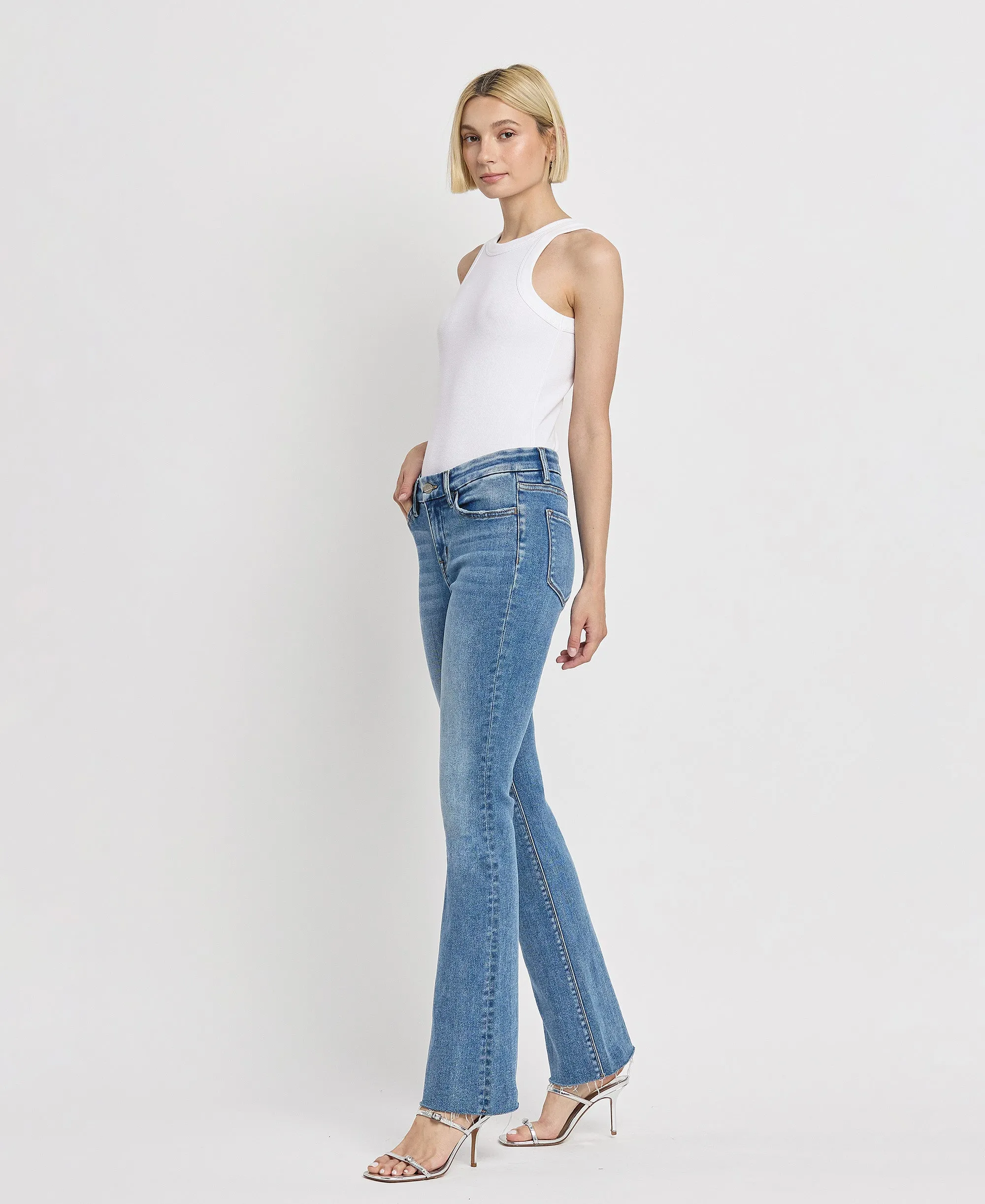 Flores Sea Mid Rise Seamless Waistband Bootcut Jeans for Effortless Style and Comfort