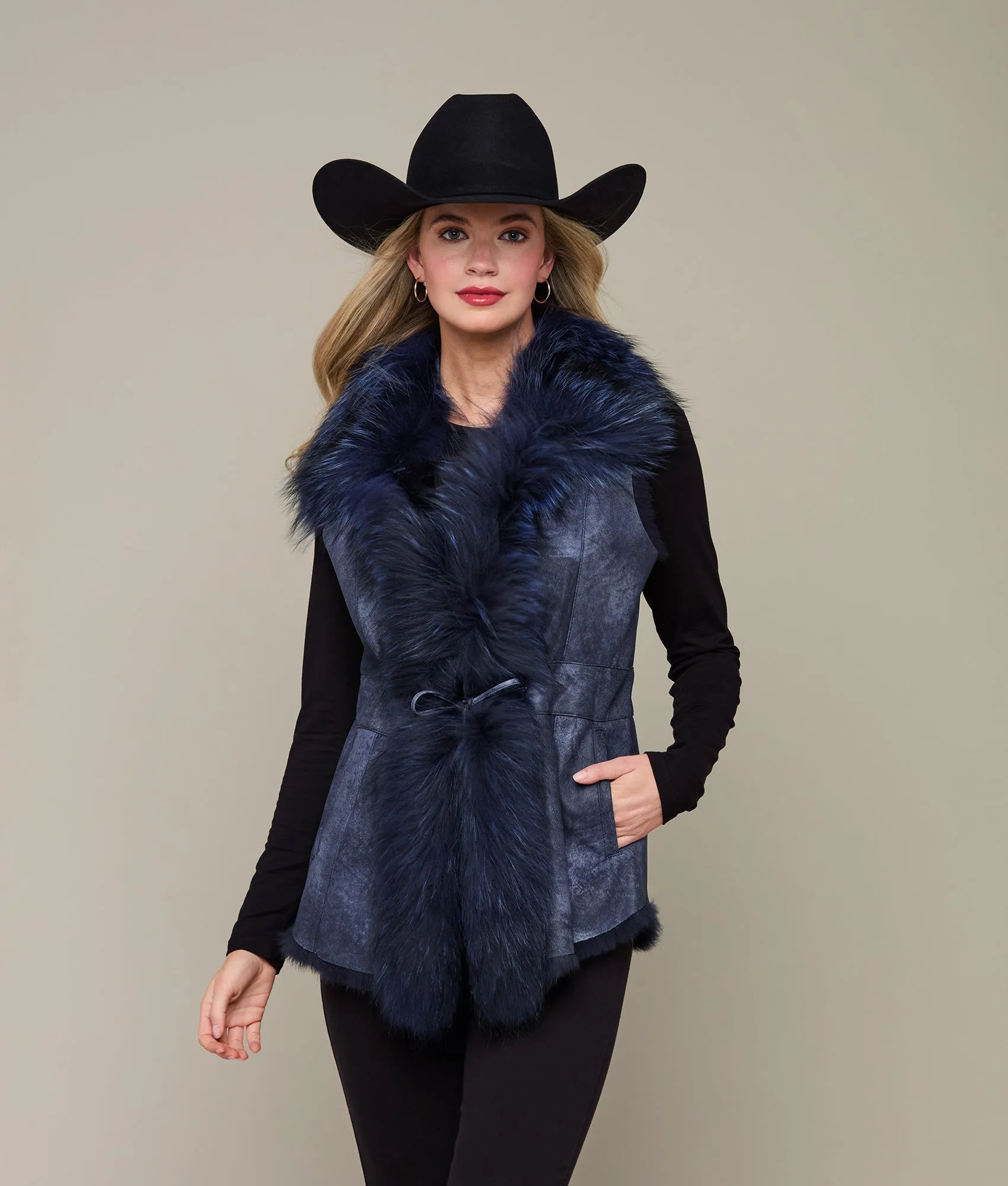 Fox Fur Vest :: Navy