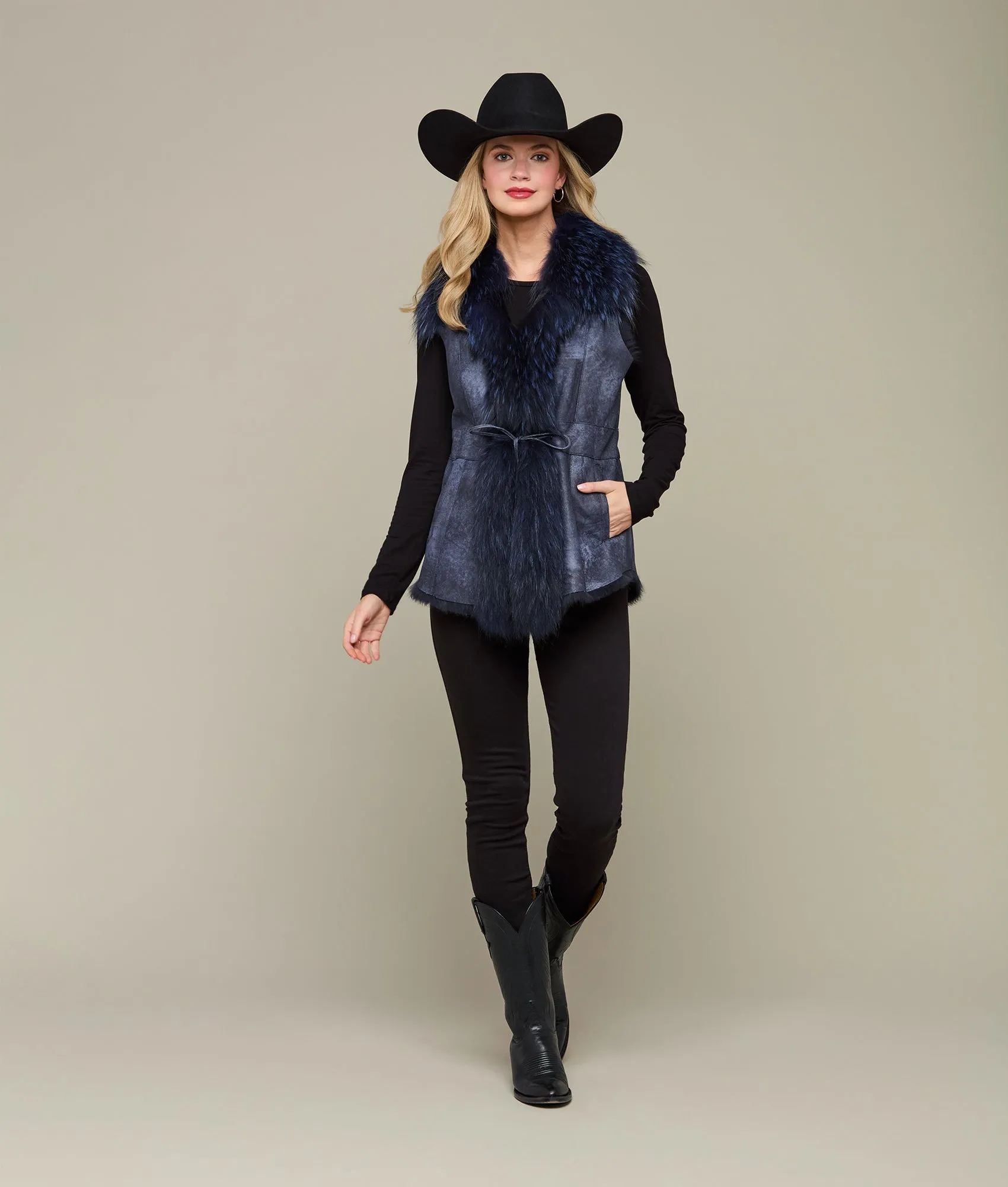 Fox Fur Vest :: Navy