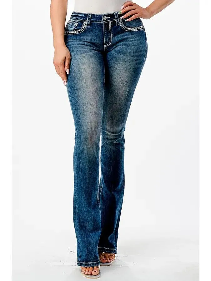 Western Heavy Stitch Easy Bootcut Jeans by Grace in LA - Size 32