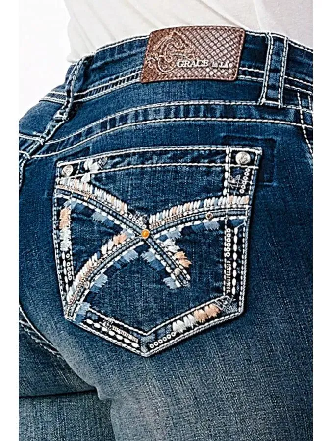 Western Heavy Stitch Easy Bootcut Jeans by Grace in LA - Size 32