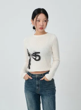 Graphic Ribbed Knit Cropped Top CJ304