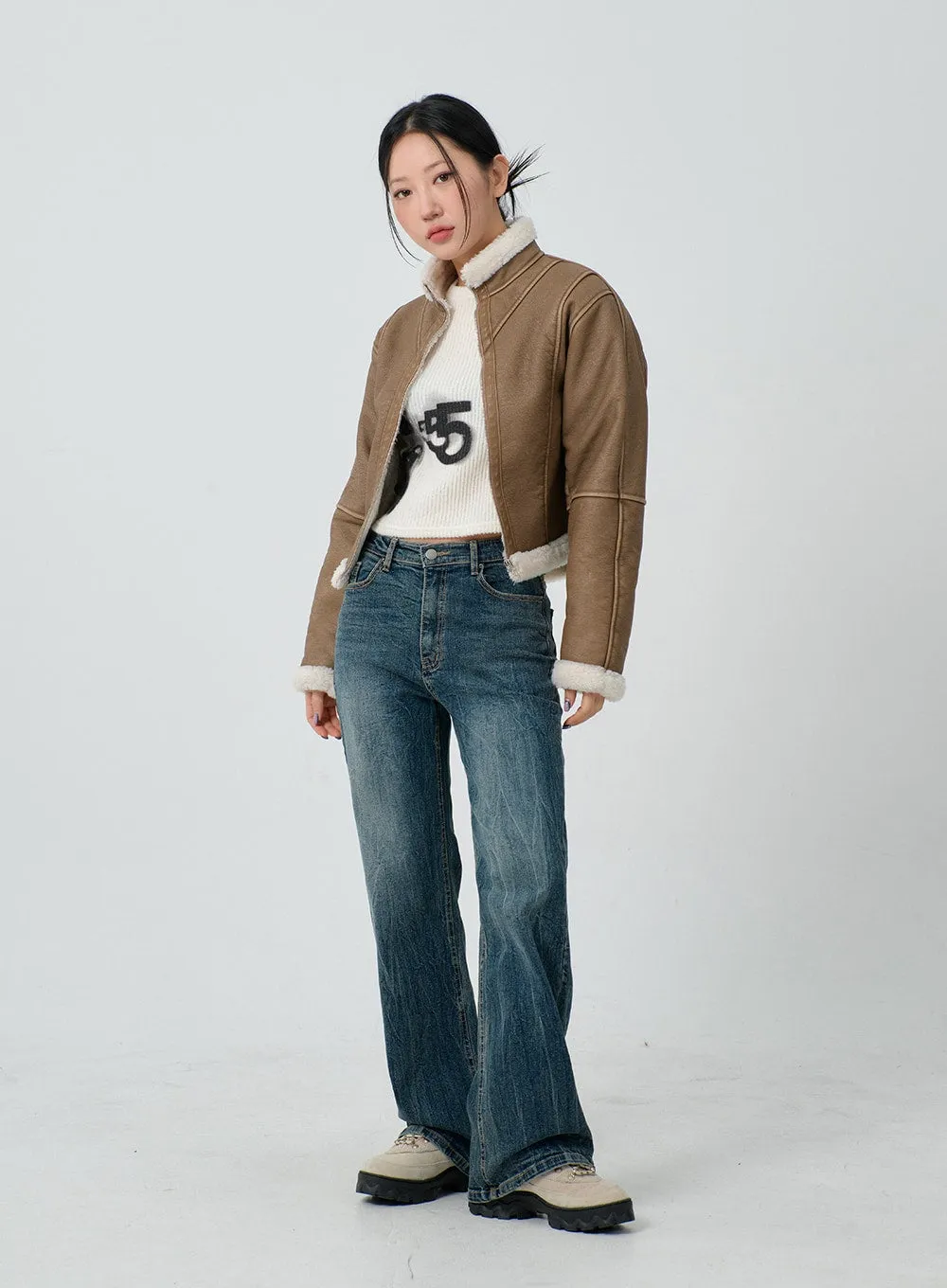 Graphic Ribbed Knit Cropped Top CJ304