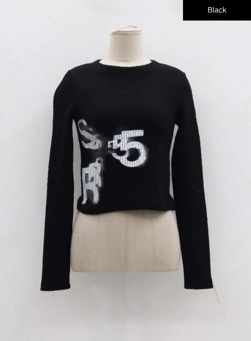 Graphic Ribbed Knit Cropped Top CJ304