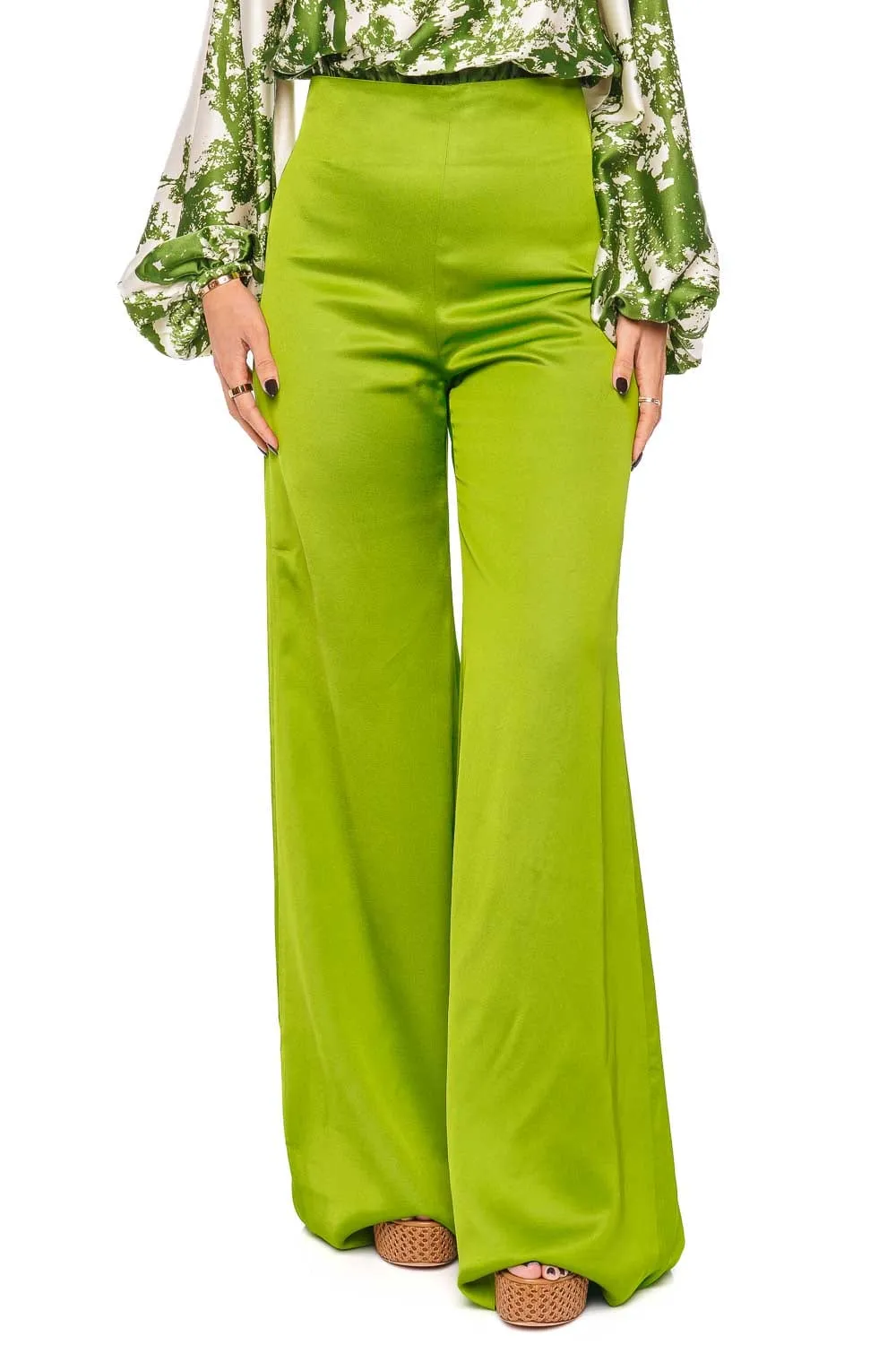 Grotte Lime Wide Leg Satin Pants