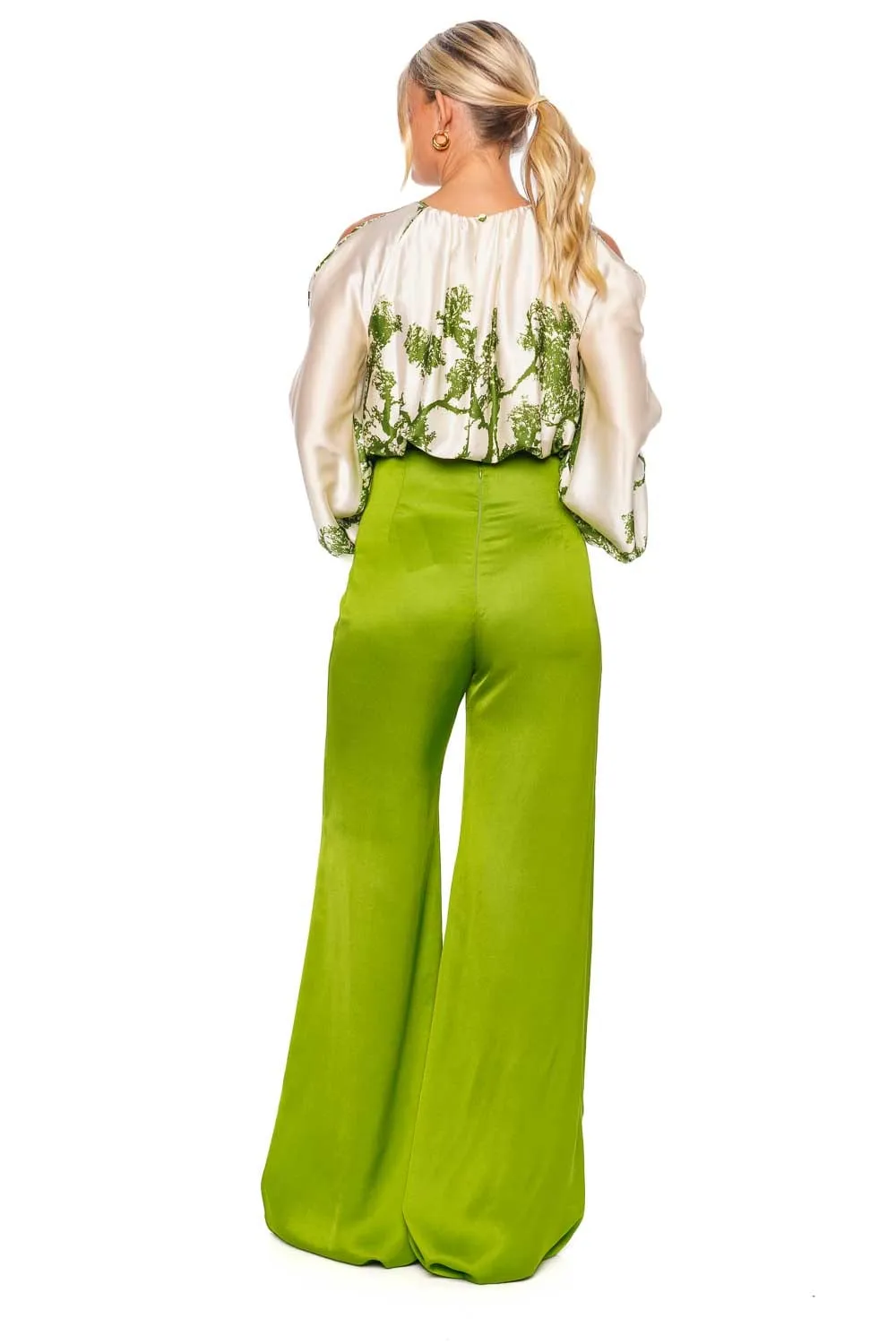 Grotte Lime Wide Leg Satin Pants