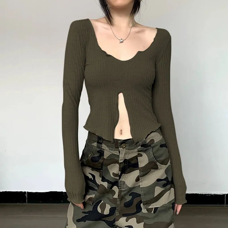 Grunge Fairy Long Sleeve Top Low Middle Split