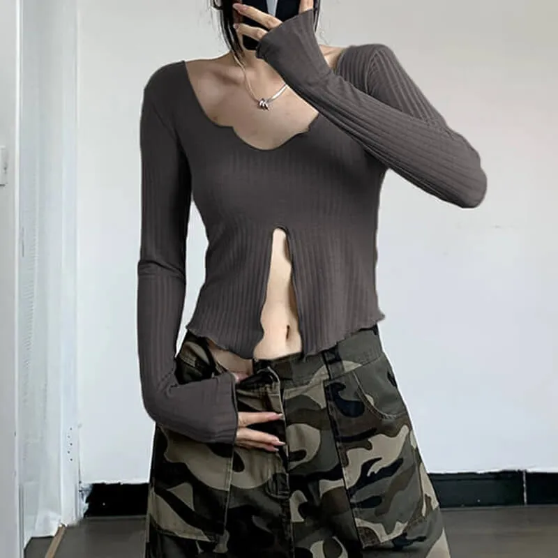 Grunge Fairy Long Sleeve Top Low Middle Split