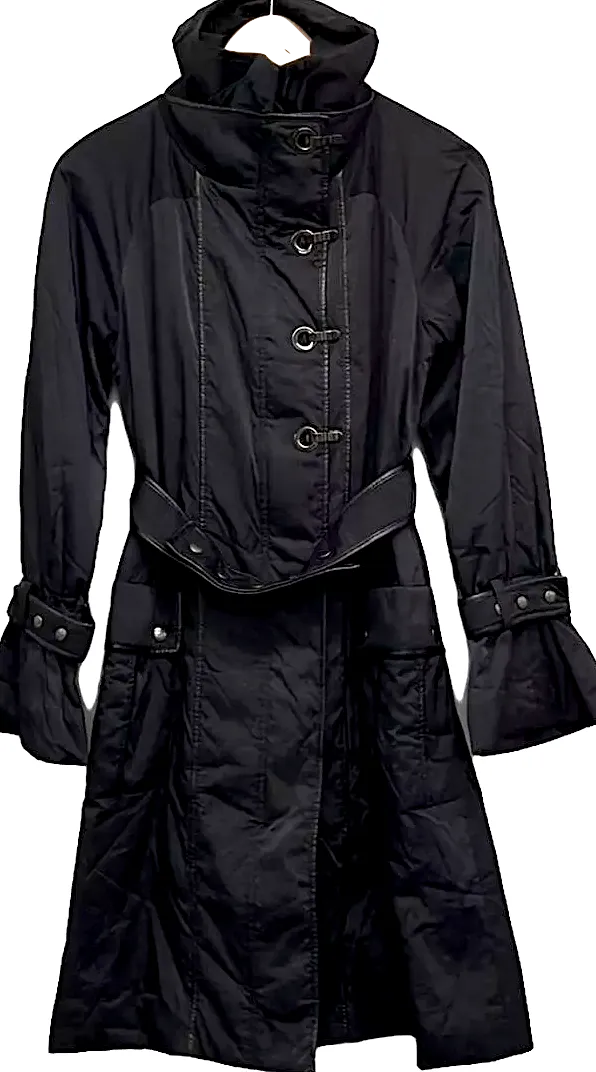 ISSEY MIYAKE JAPAN. EPOCA. Black Nyon Belted Trench Coat