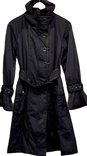 ISSEY MIYAKE JAPAN. EPOCA. Black Nyon Belted Trench Coat