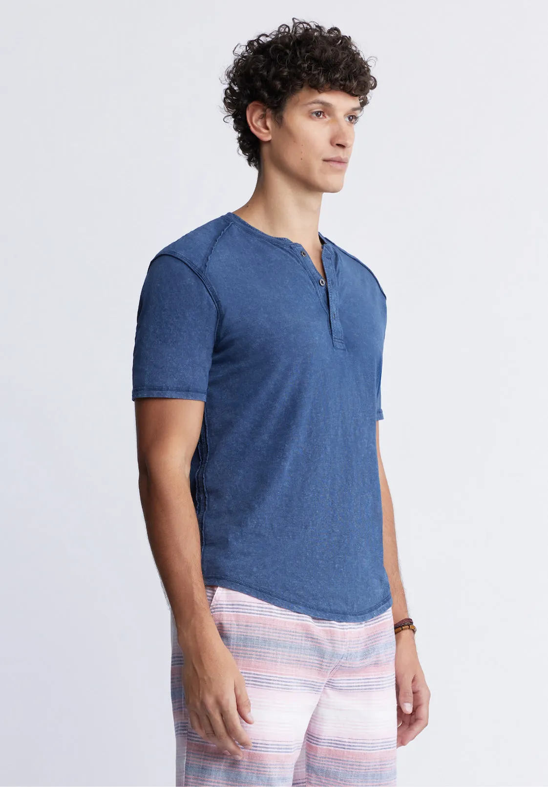Kitte Men's Henley T-shirt in Whale Blue - BM24245