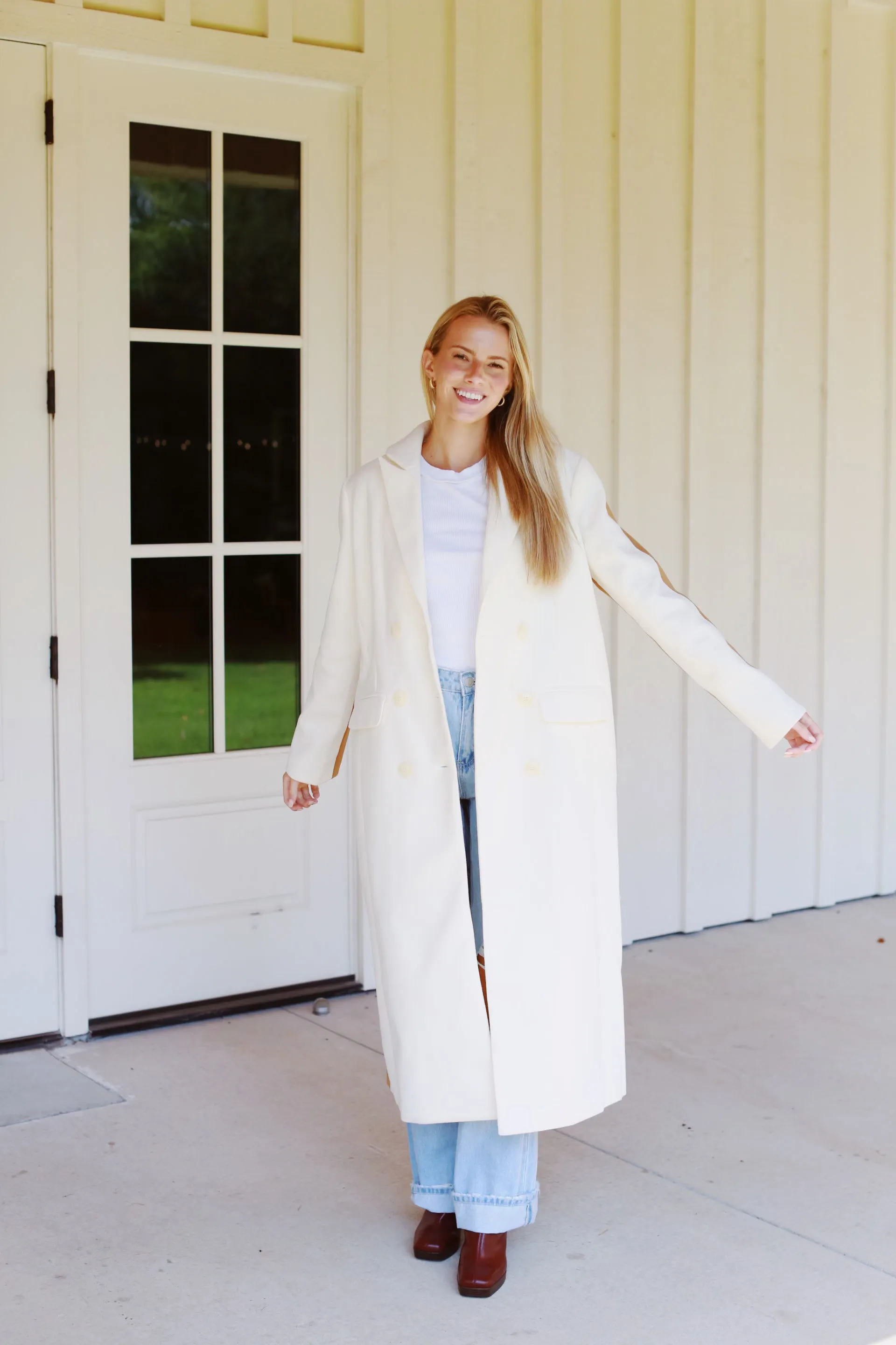 Kris Colorblocked Coat - Ivory/Beige