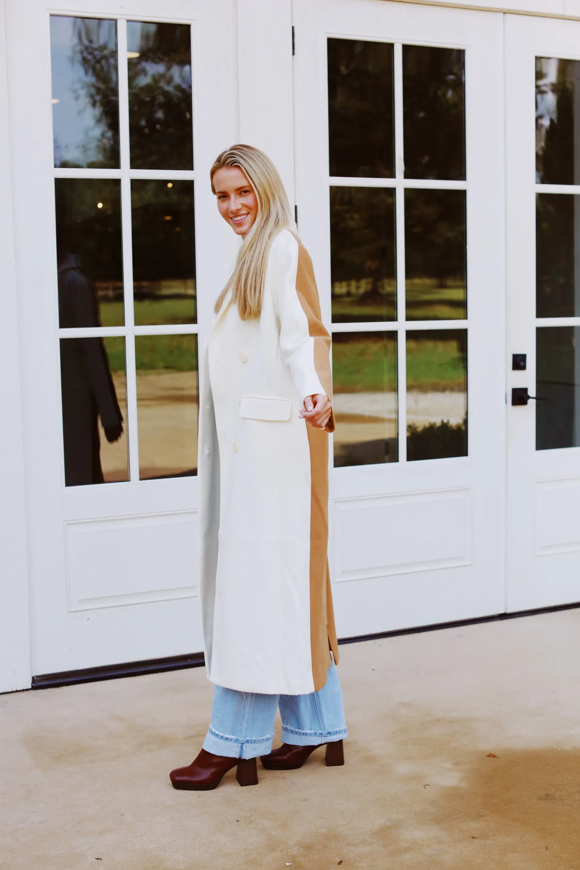 Kris Colorblocked Coat - Ivory/Beige