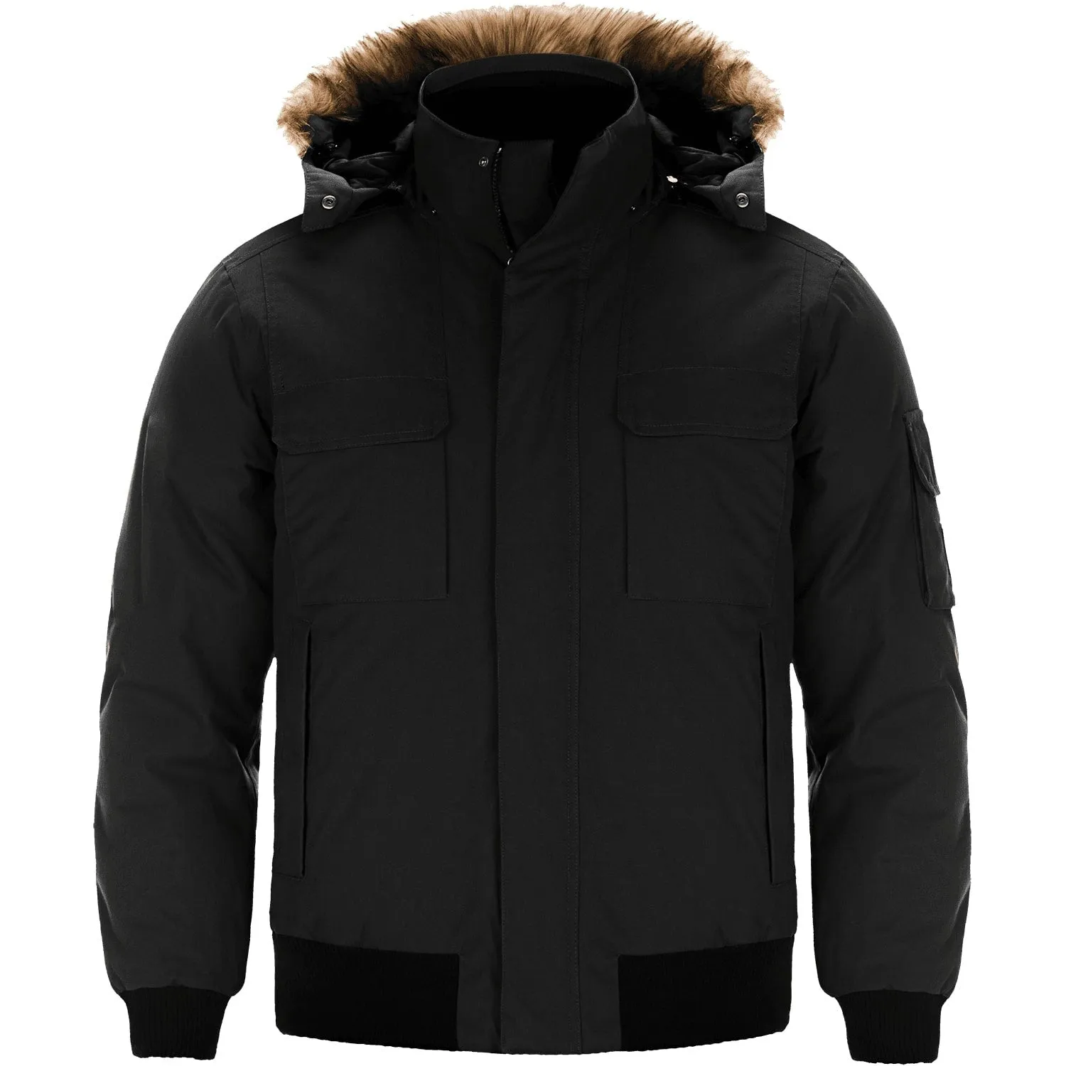 Intense Mens Heavy-Duty Bomber Jacket with Removable Hood for Cold Weather - L06075