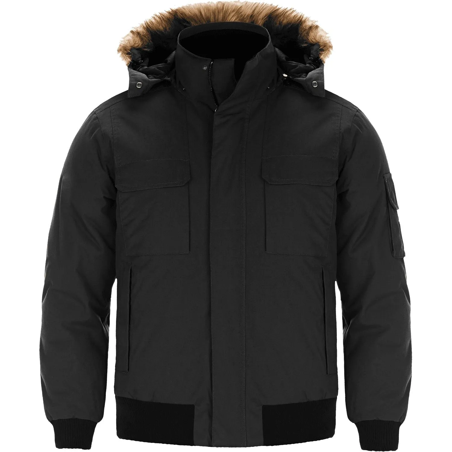 Intense Mens Heavy-Duty Bomber Jacket with Removable Hood for Cold Weather - L06075