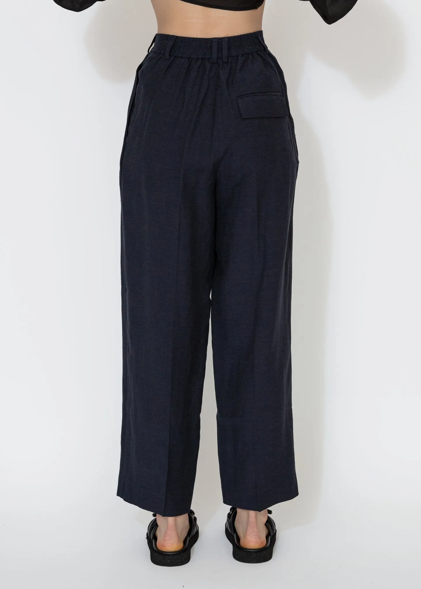 Linen Blend Wide Leg Pants in Navy