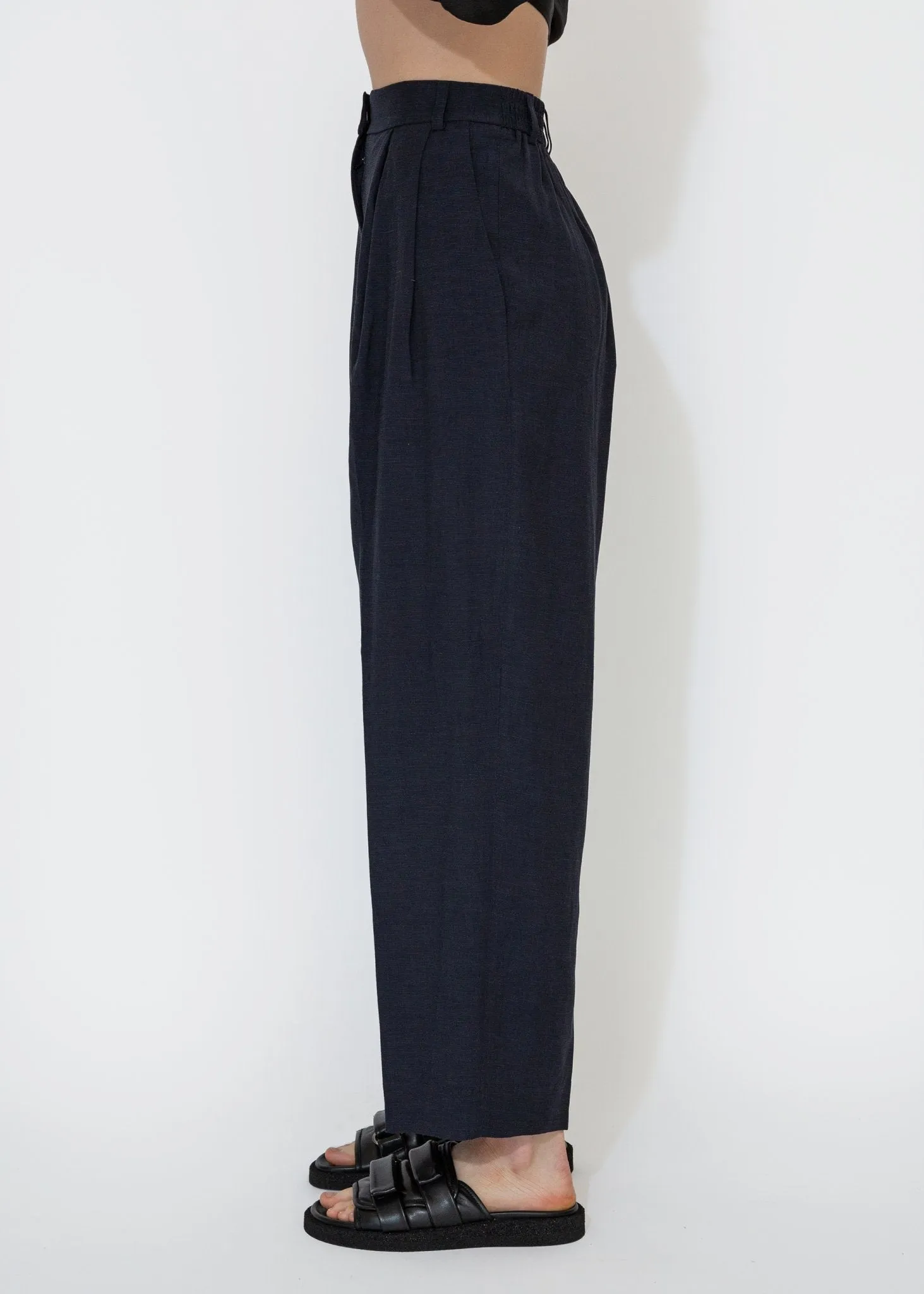 Linen Blend Wide Leg Pants in Navy
