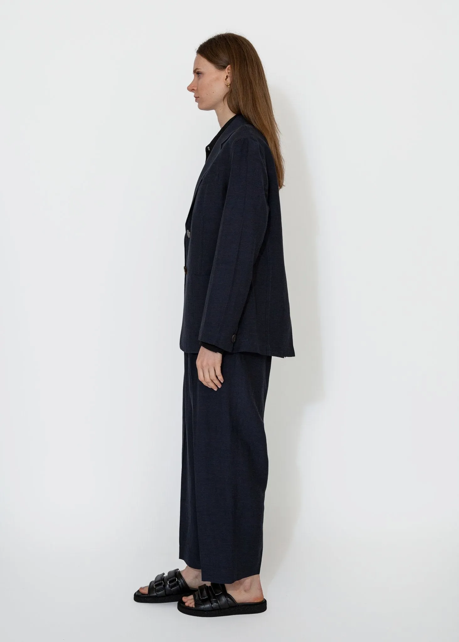 Linen Blend Wide Leg Pants in Navy