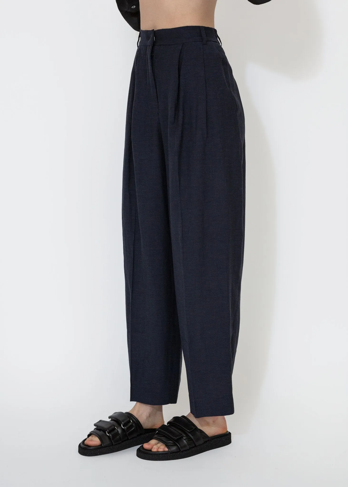 Linen Blend Wide Leg Pants in Navy