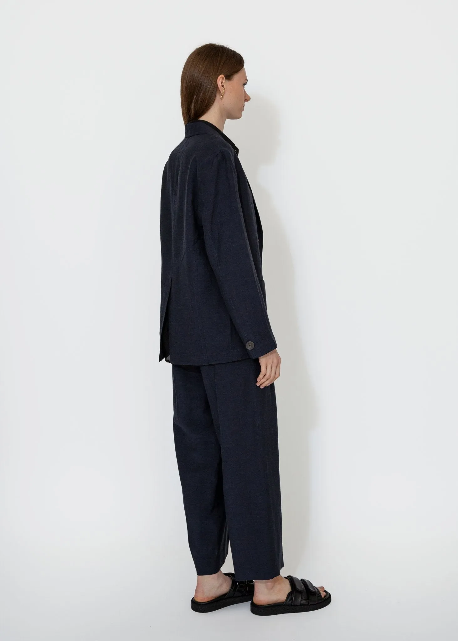 Linen Blend Wide Leg Pants in Navy