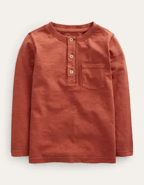 Long Sleeve Henley T-shirt-Red