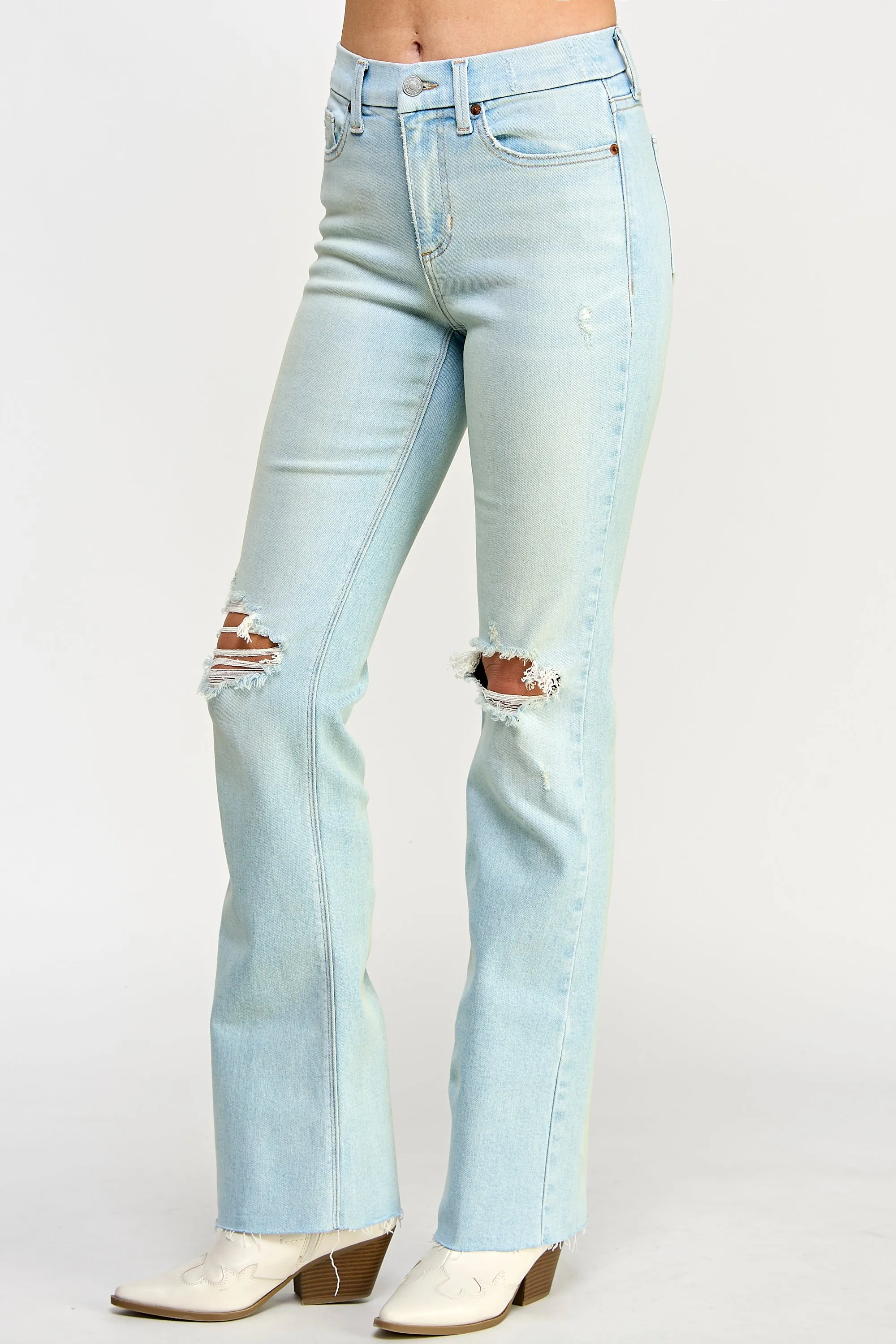 M RISE SLIM BOOTCUT W KNEE DISTRESSING IN LIGHT    /  SP-P12499