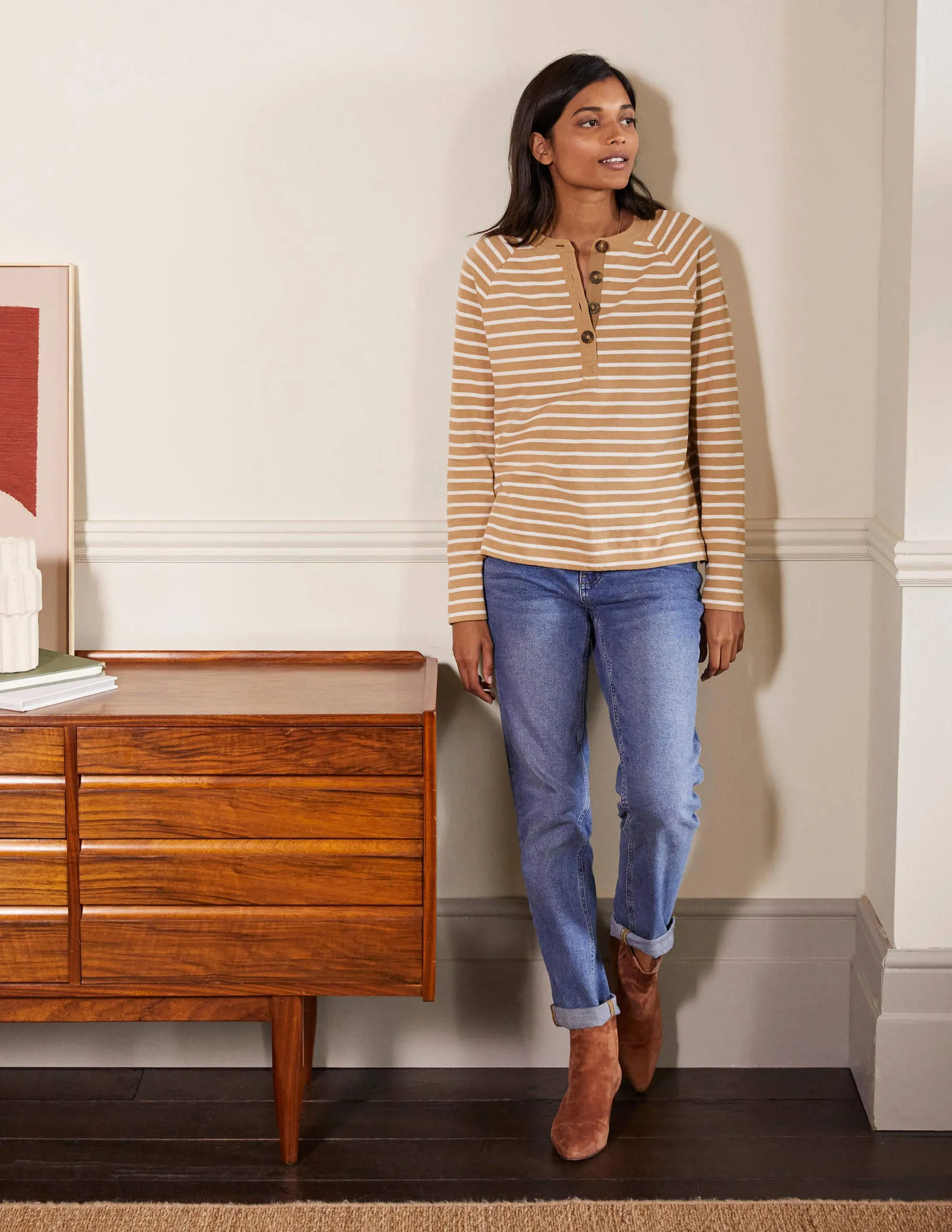Mariner Henley Top-Camel/Ivory