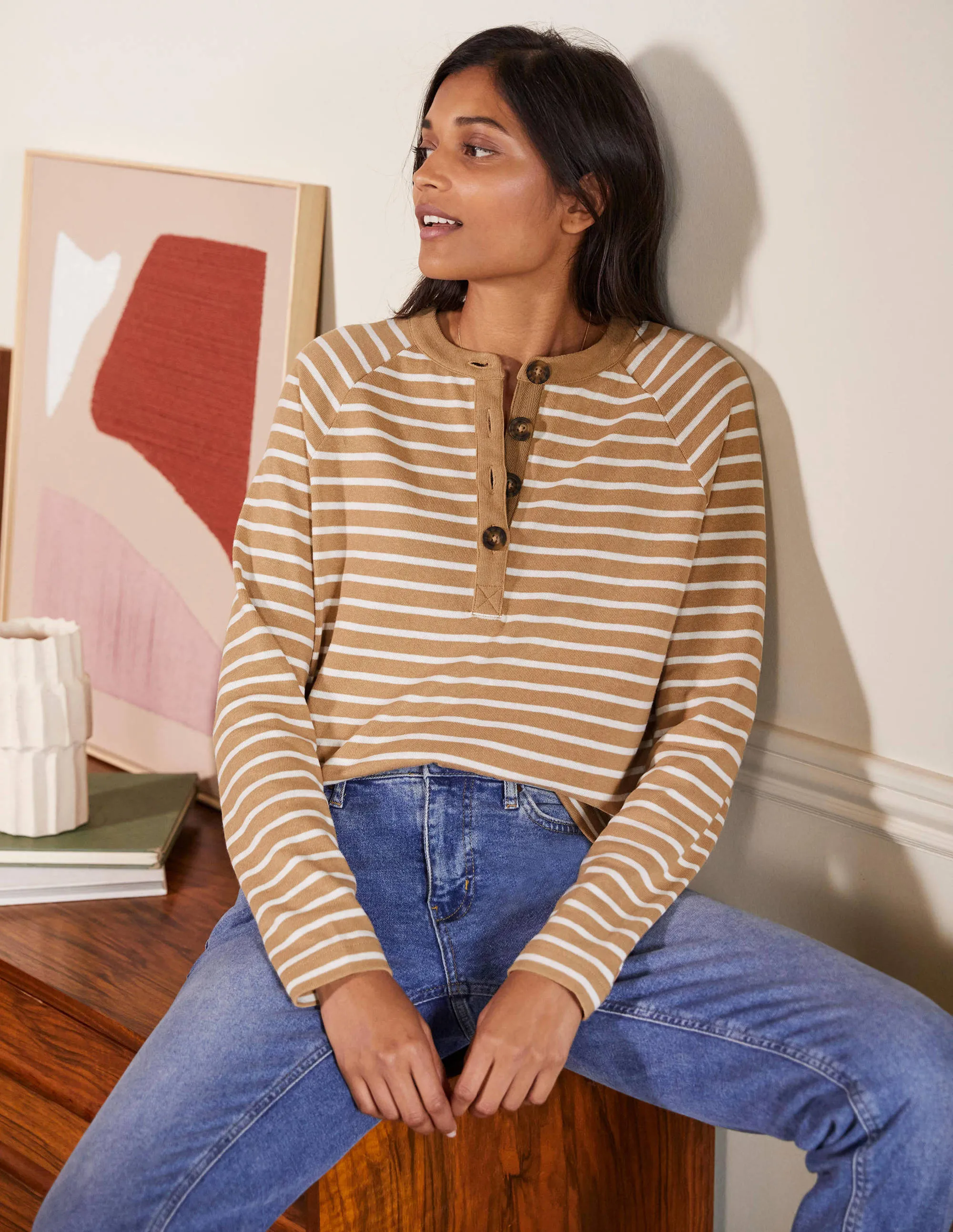 Mariner Henley Top-Camel/Ivory