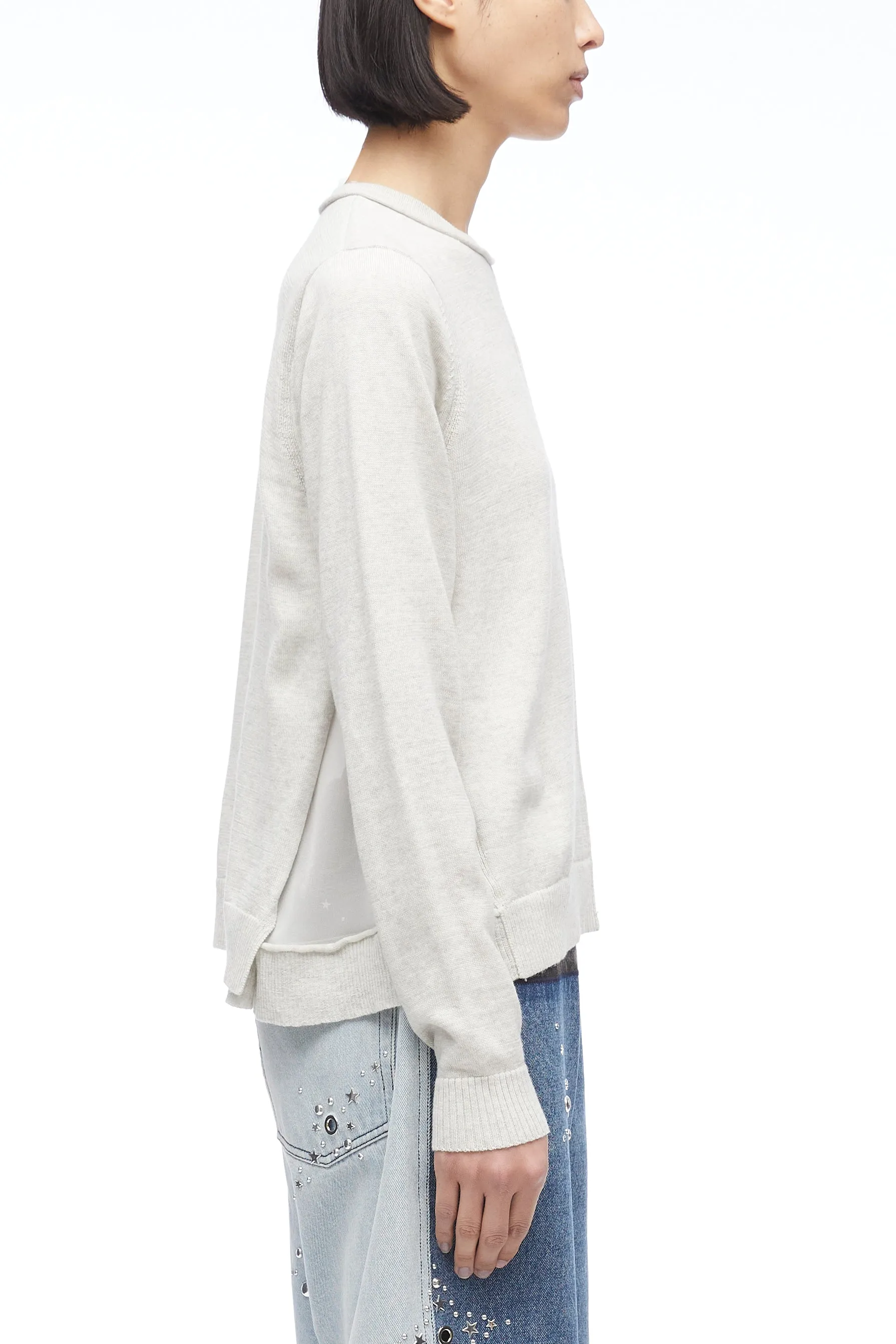 Merino Knit Chiffon Crewneck Pullover