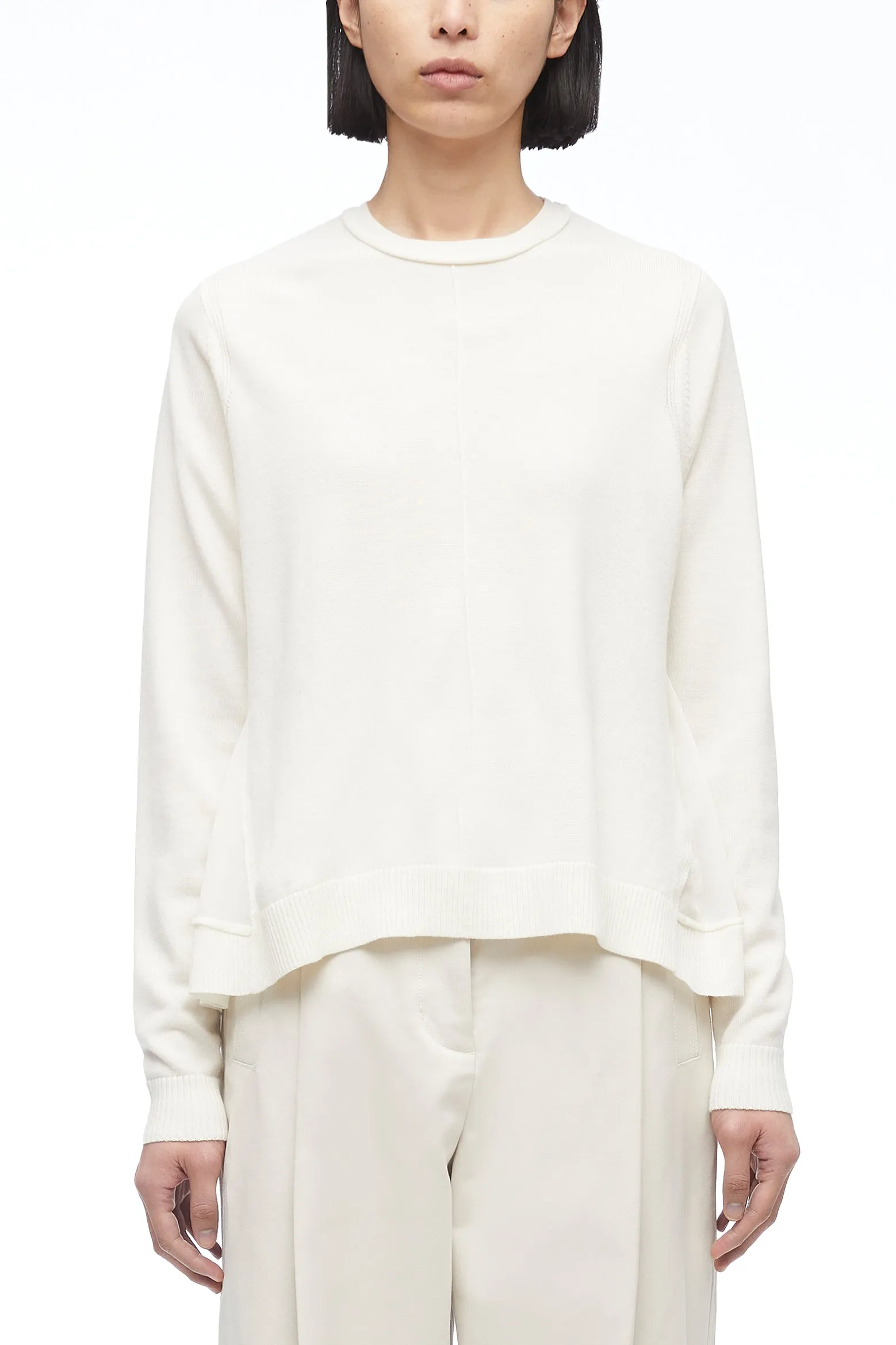 Merino Knit Chiffon Crewneck Pullover
