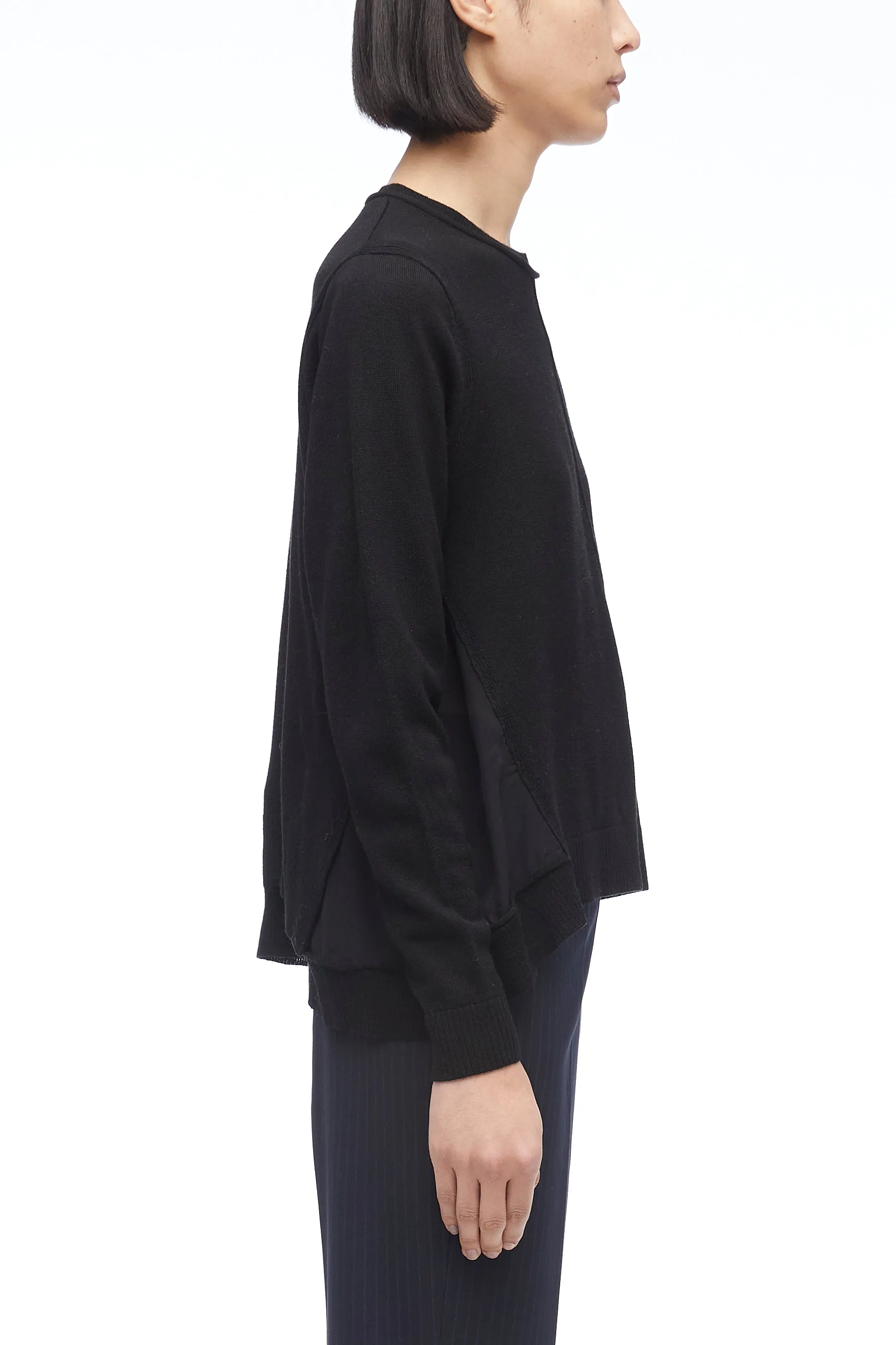 Merino Knit Chiffon Crewneck Pullover