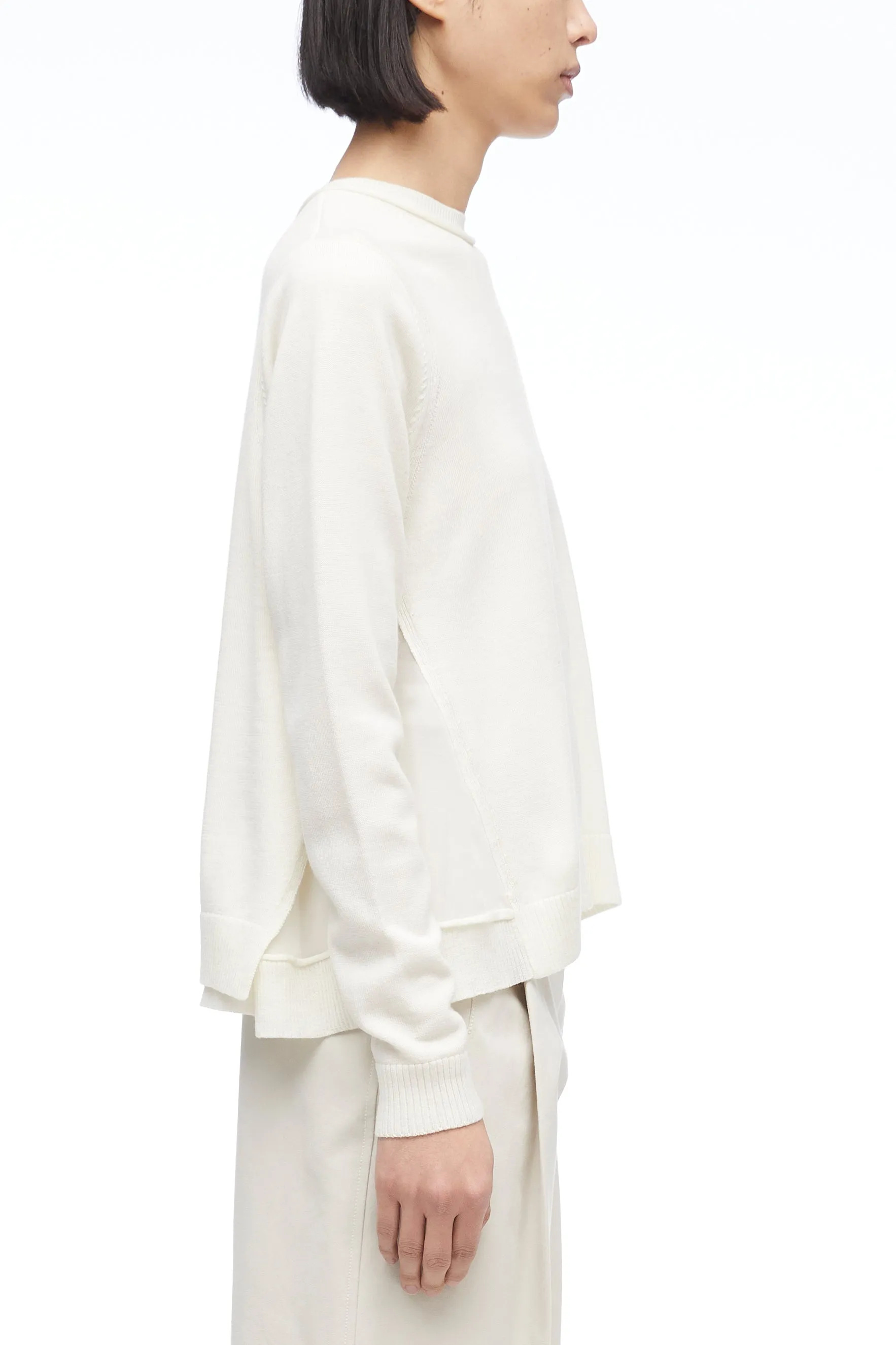Merino Knit Chiffon Crewneck Pullover