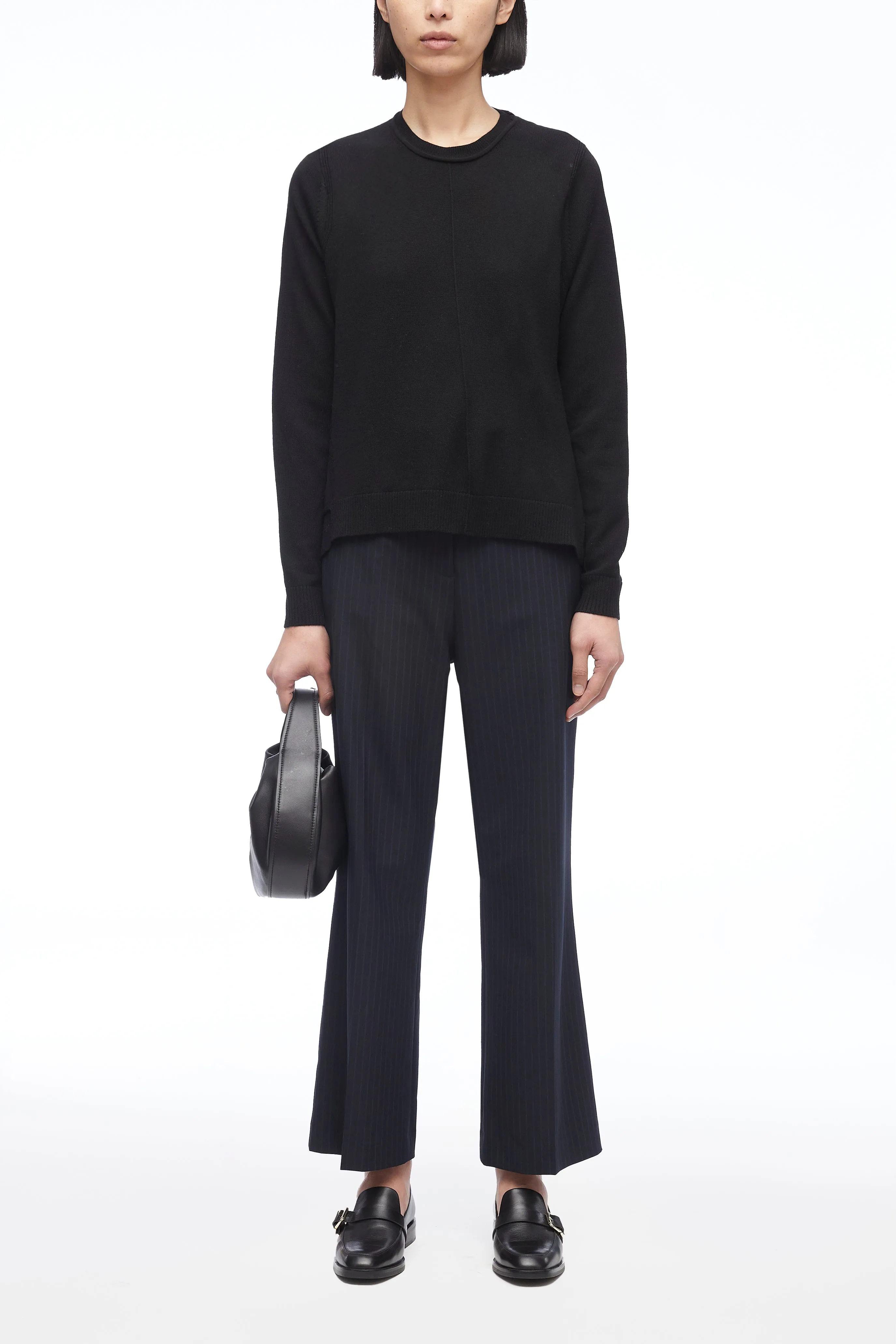 Merino Knit Chiffon Crewneck Pullover