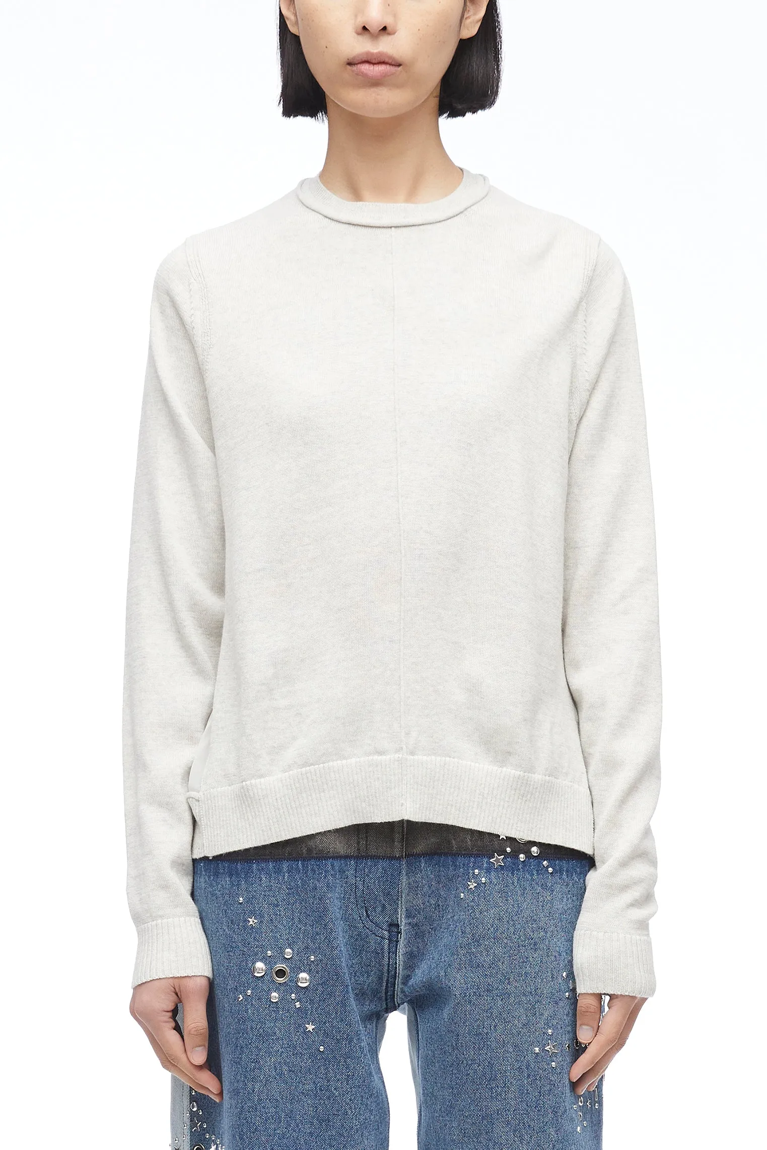 Merino Knit Chiffon Crewneck Pullover