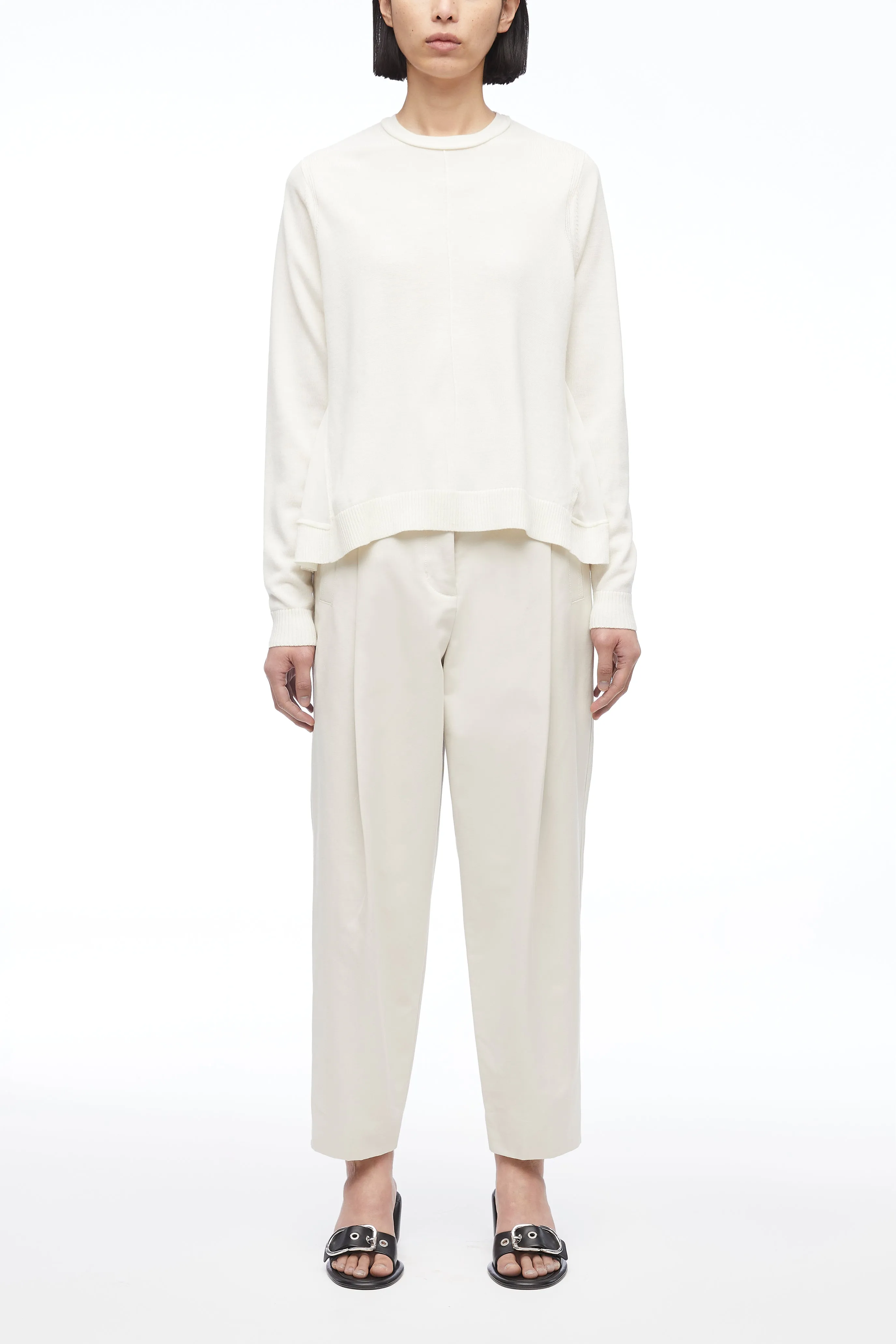 Merino Knit Chiffon Crewneck Pullover