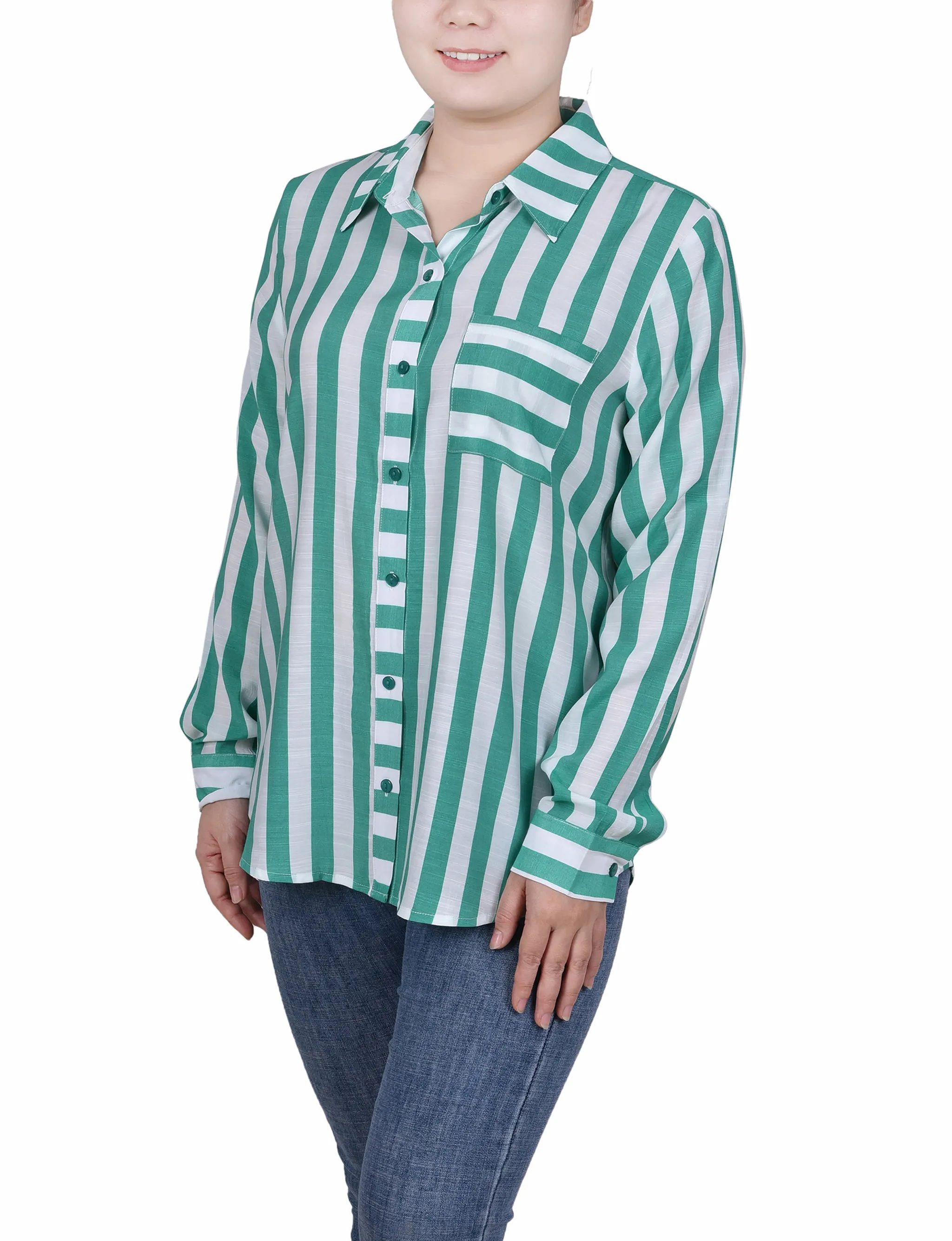 Petite Long Sleeve Striped Blouse