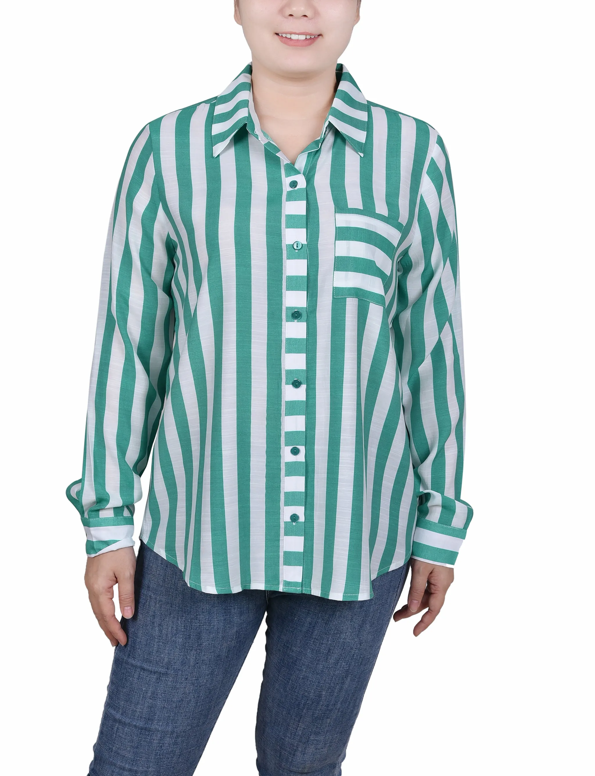 Petite Long Sleeve Striped Blouse