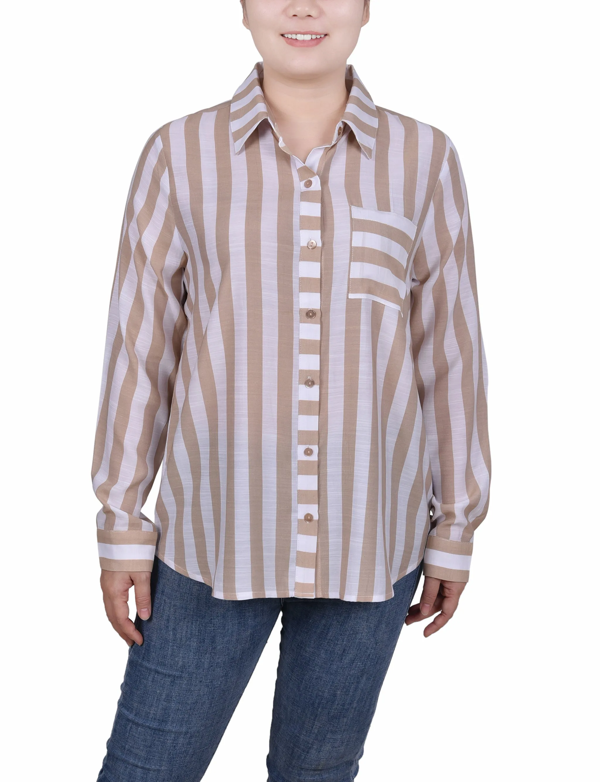 Petite Long Sleeve Striped Blouse