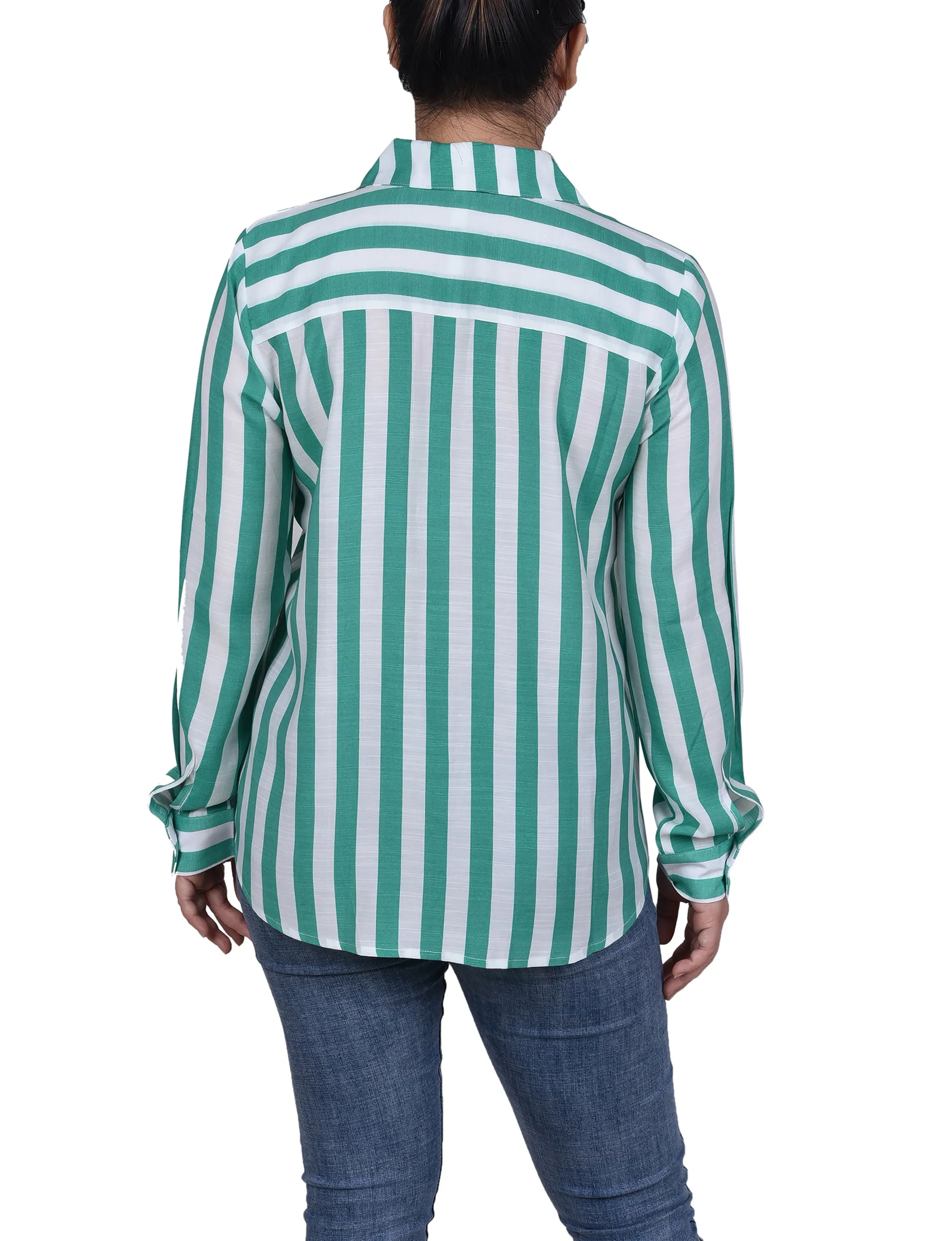 Petite Long Sleeve Striped Blouse