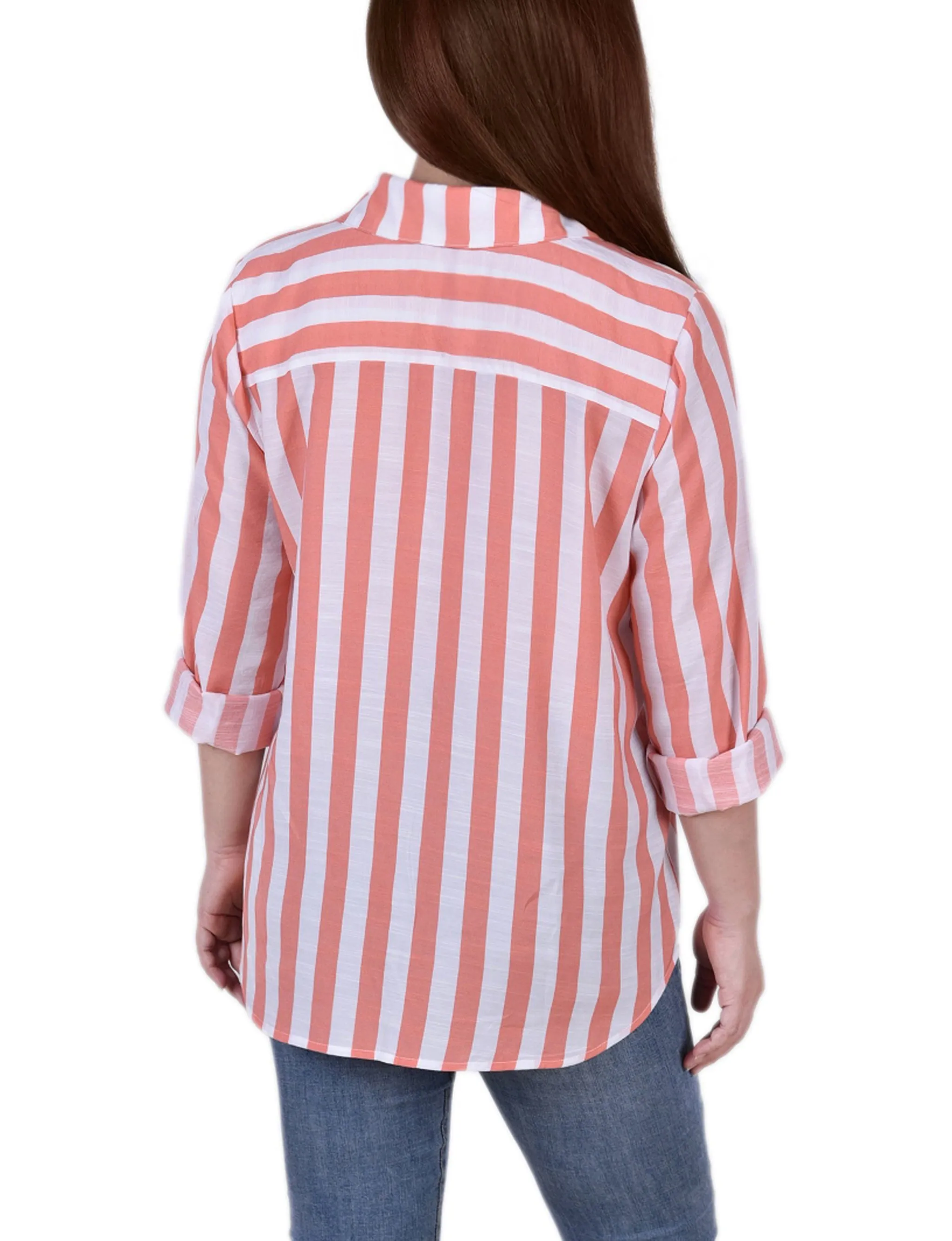 Petite Long Sleeve Striped Blouse