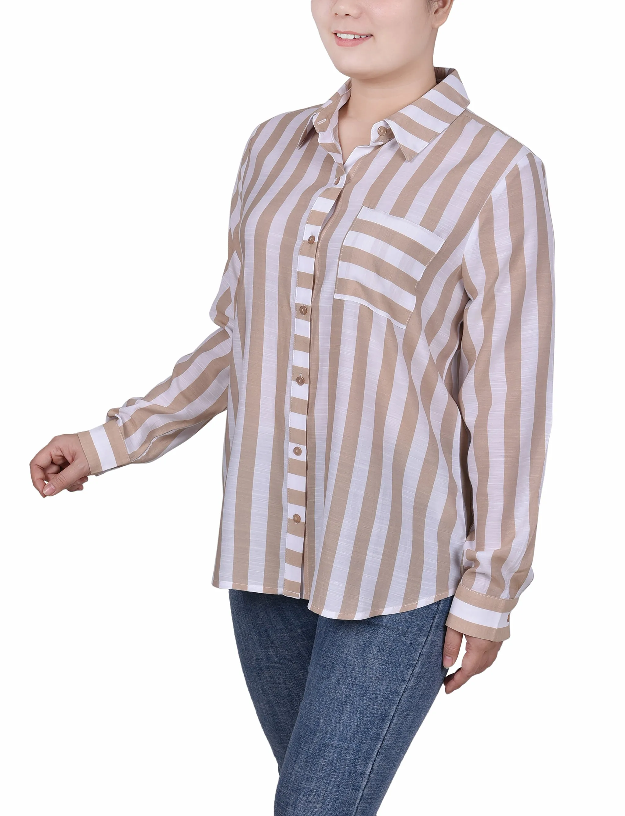 Petite Long Sleeve Striped Blouse