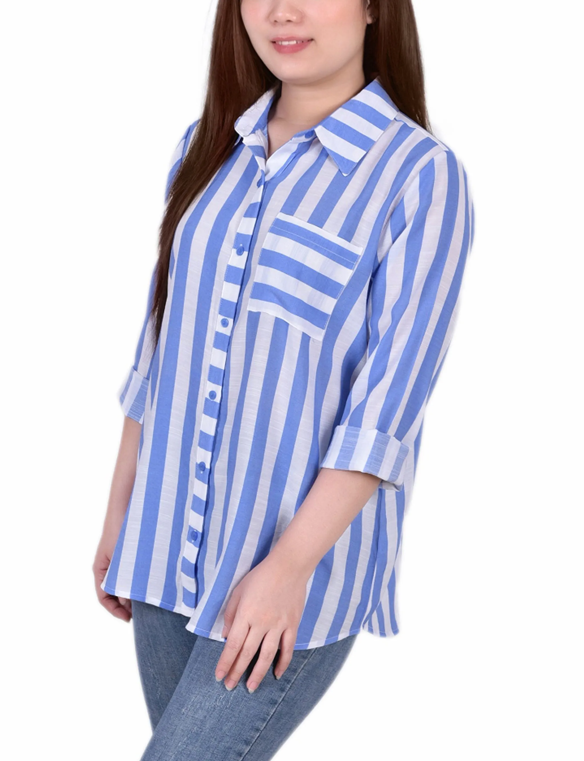 Petite Long Sleeve Striped Blouse