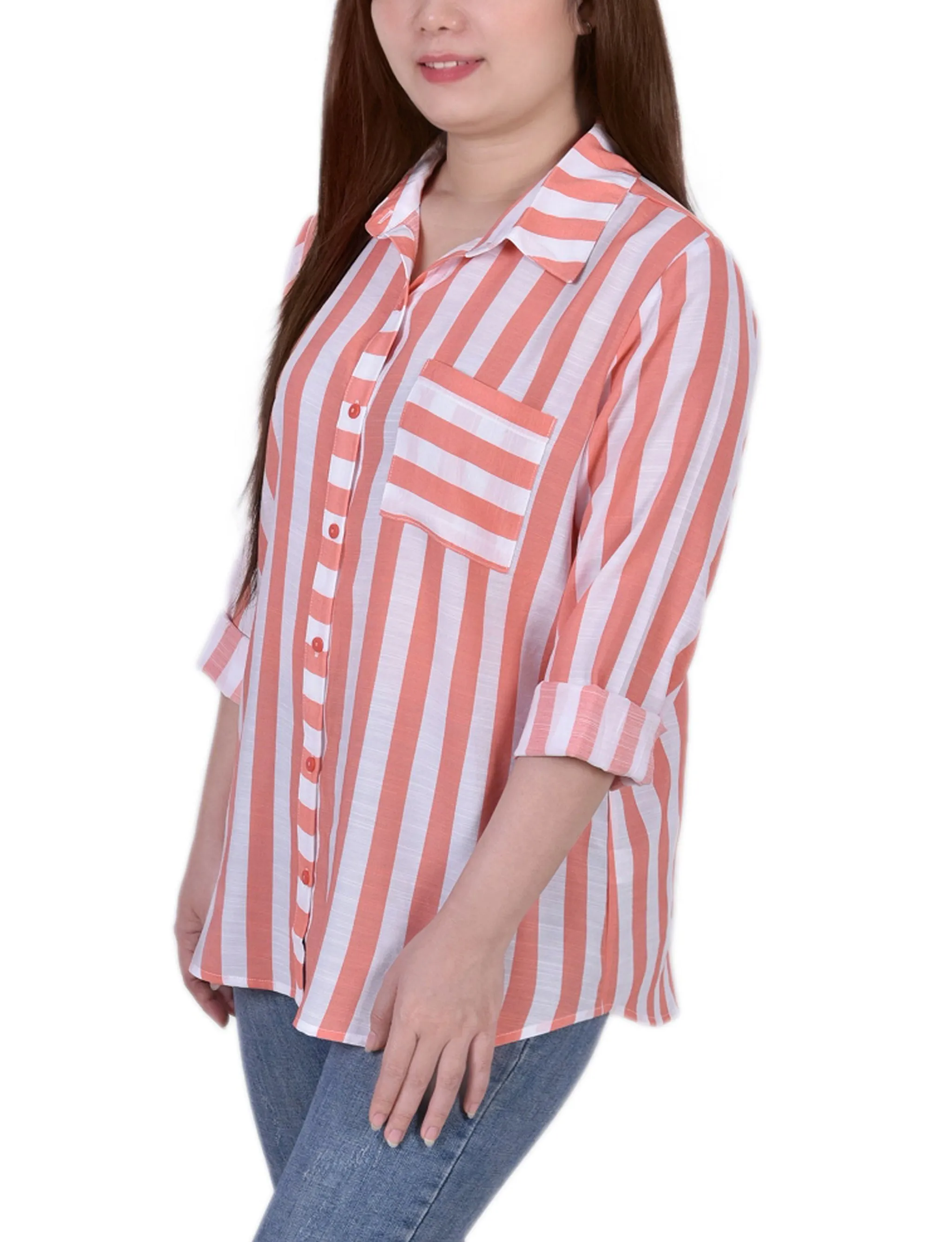 Petite Long Sleeve Striped Blouse