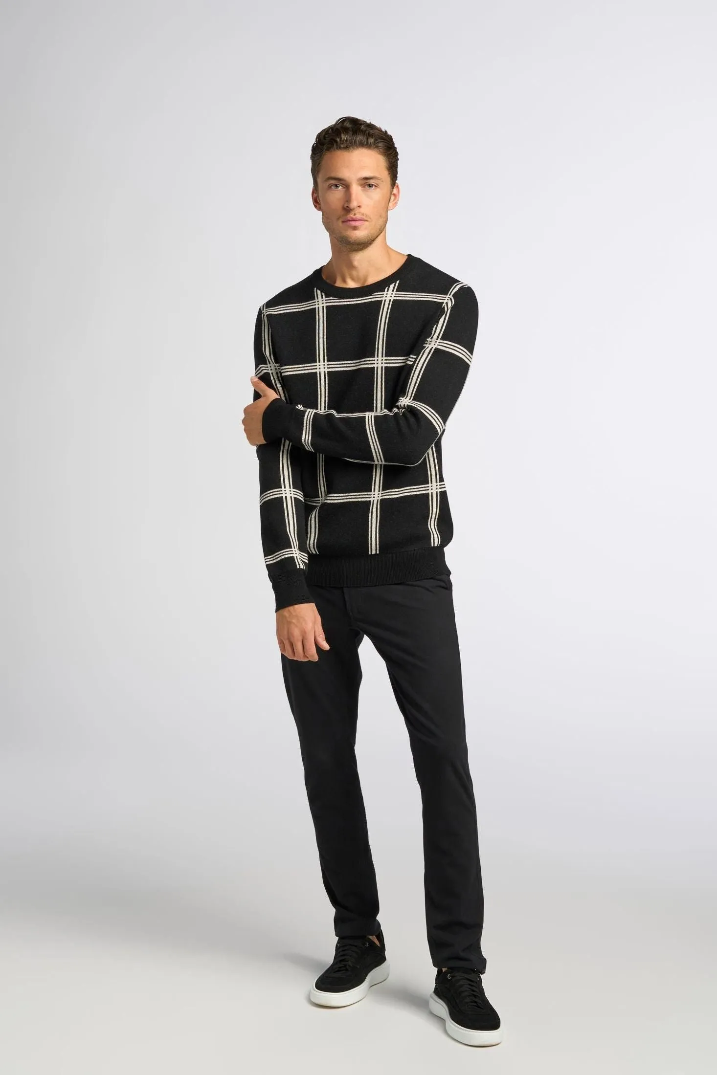 Plaid Jacquard Crew Sweater | Merino Wool