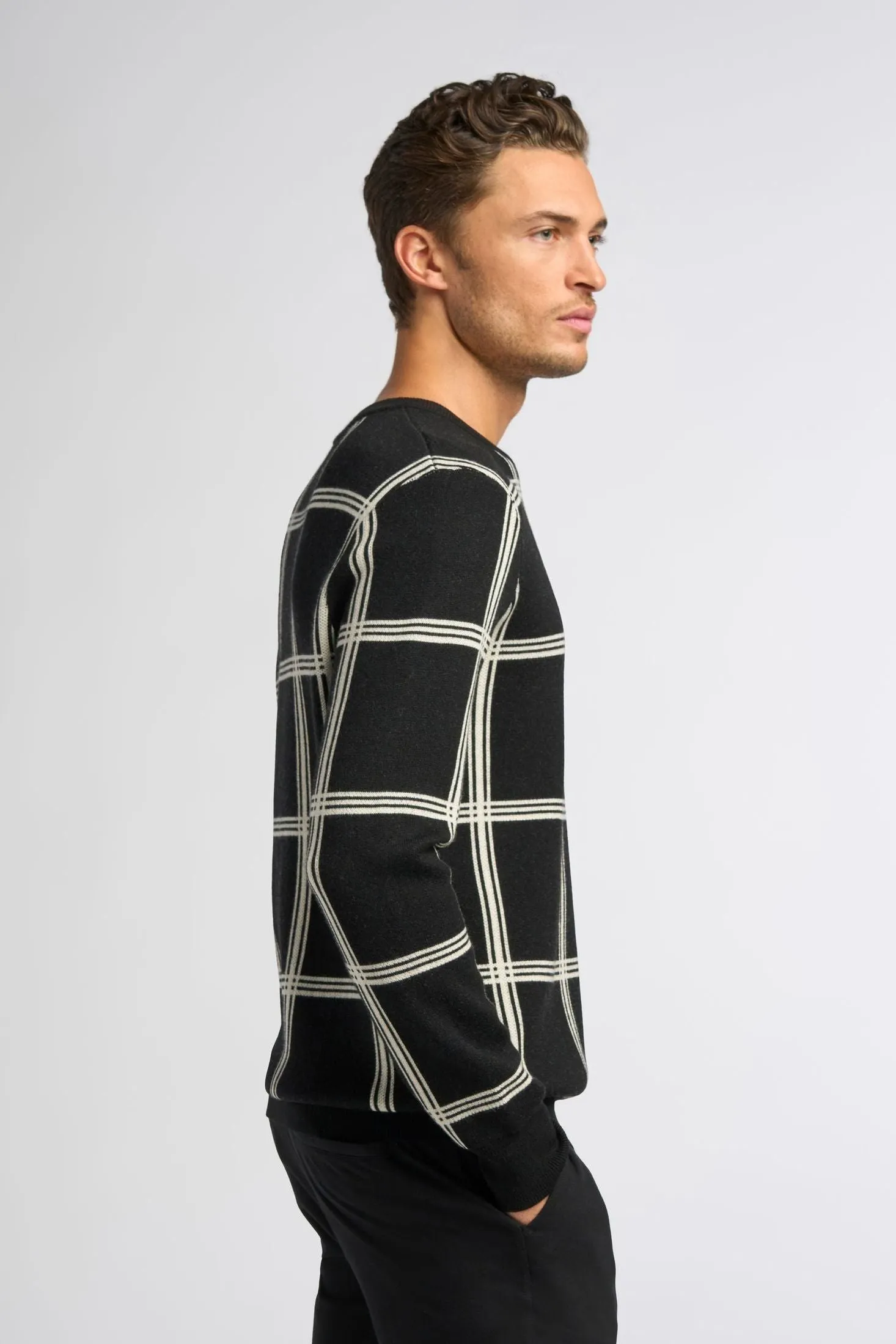 Plaid Jacquard Crew Sweater | Merino Wool