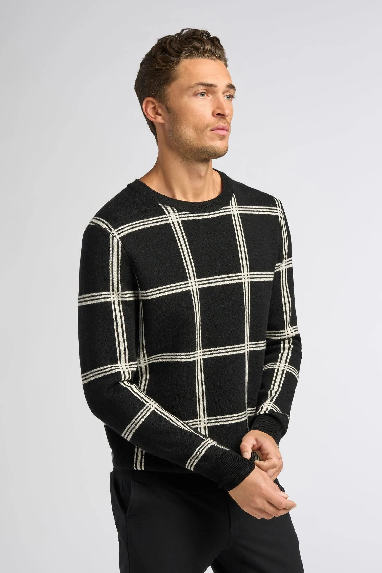 Plaid Jacquard Crew Sweater | Merino Wool