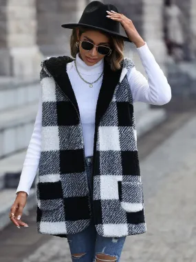 Plaid Vest, Hooded with Pockets