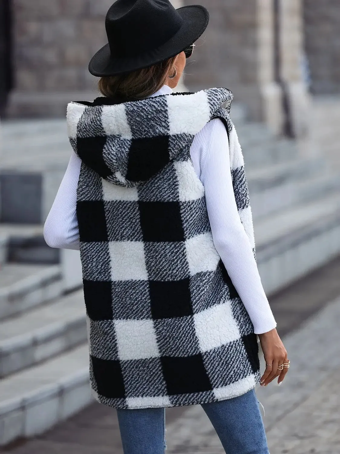 Plaid Vest, Hooded with Pockets