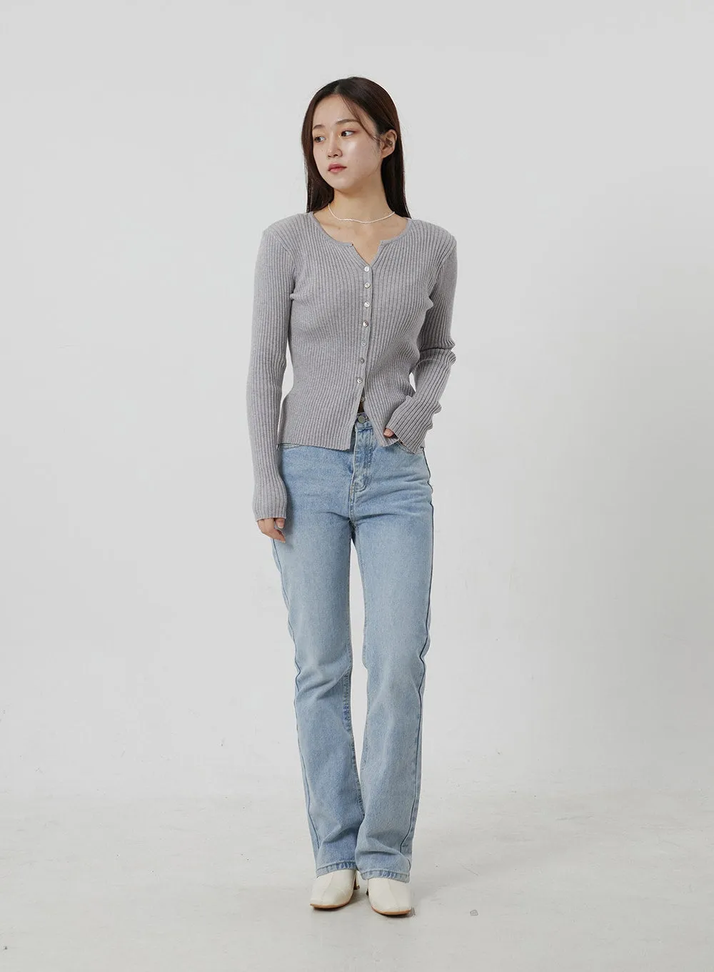 Ribbed Knit Button Top OF302